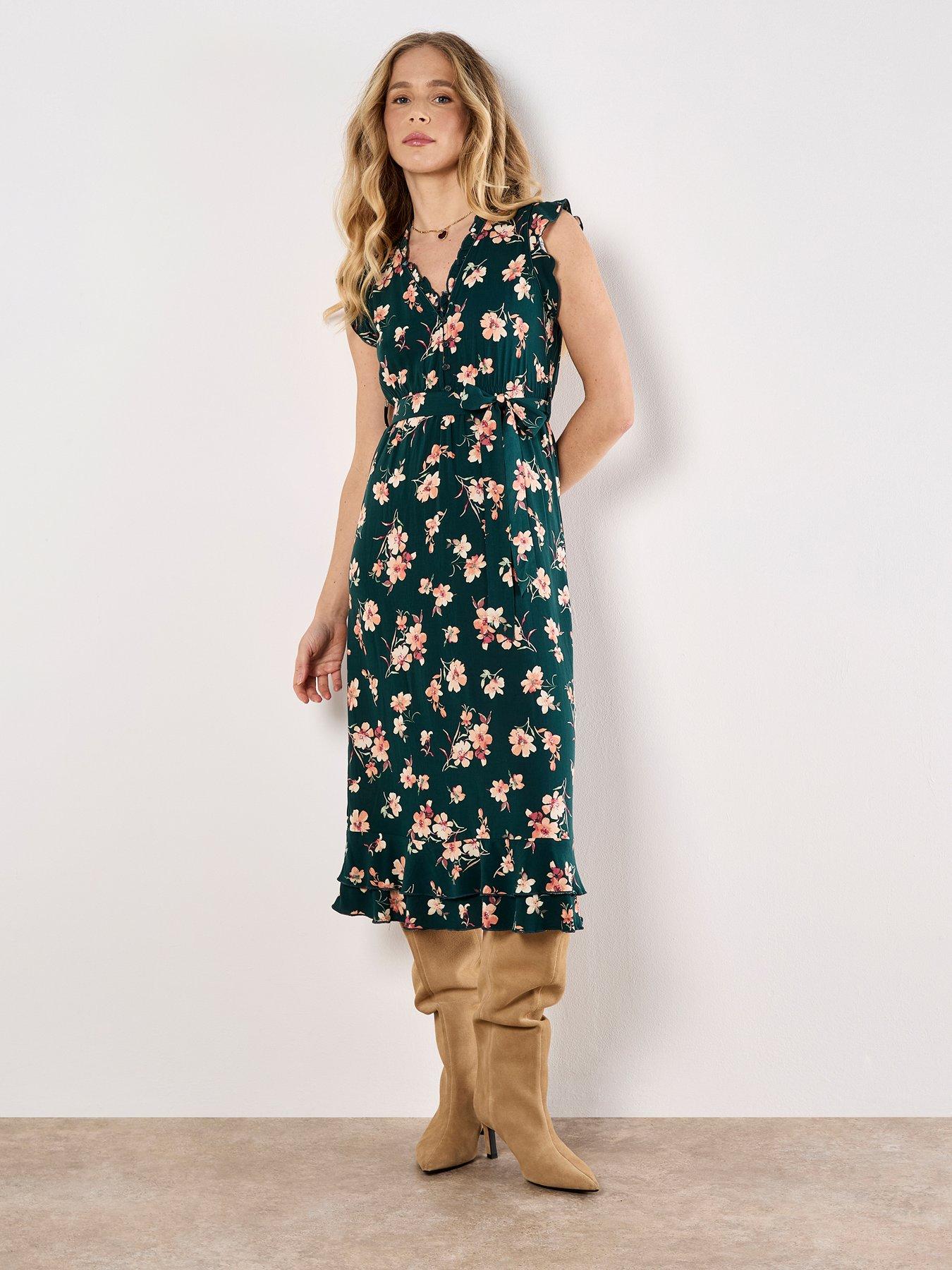 undefined Painterly Floral Midi Ditsy Dress