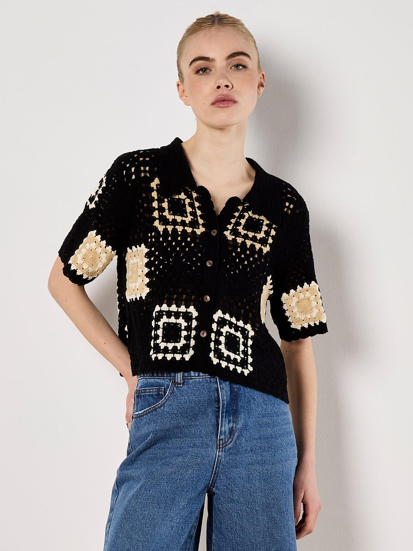undefined Tonal Granny Square Collar Top
