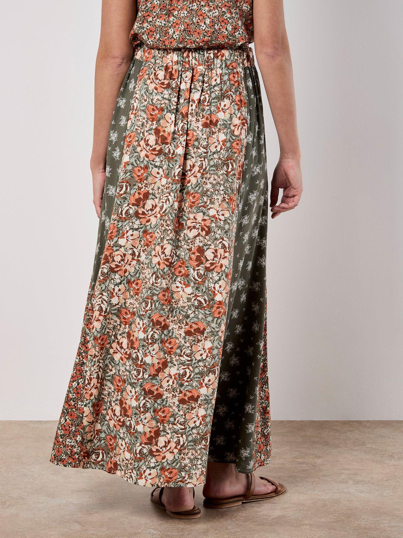 Image 2 of 5 of Apricot Floral Trio Patchwork Midi Skirt
