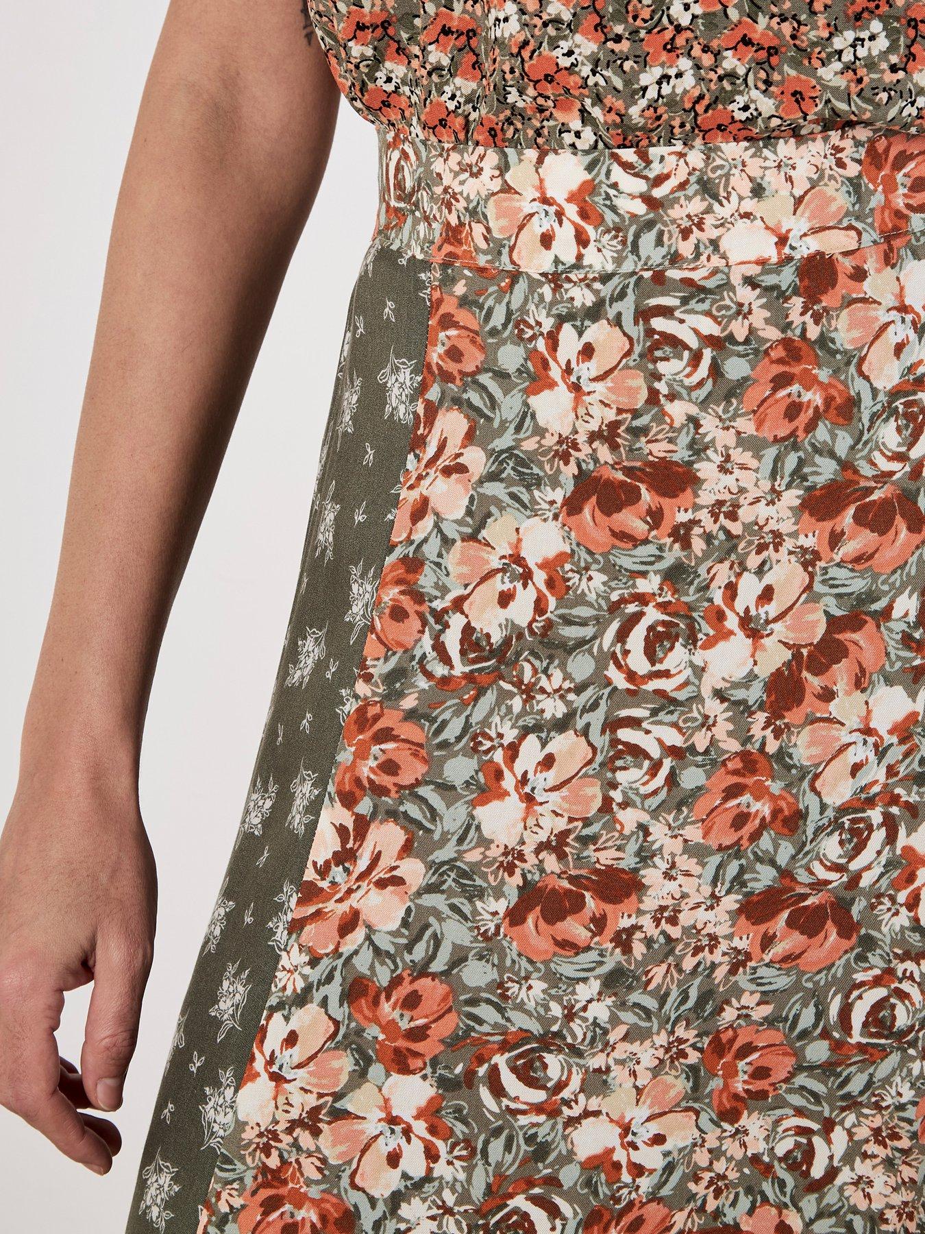 Image 5 of 5 of Apricot Floral Trio Patchwork Midi Skirt
