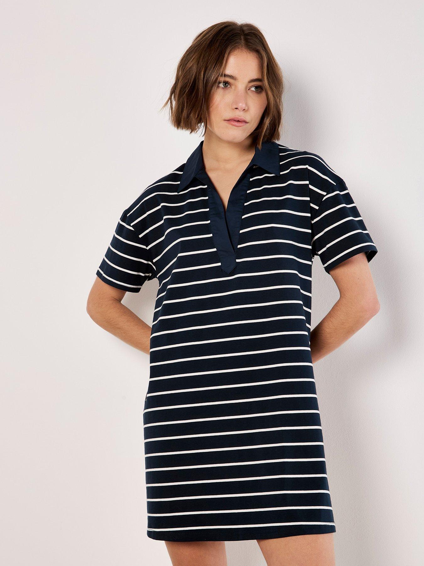 undefined Cotton Stripe Polo T-shirt Dress
