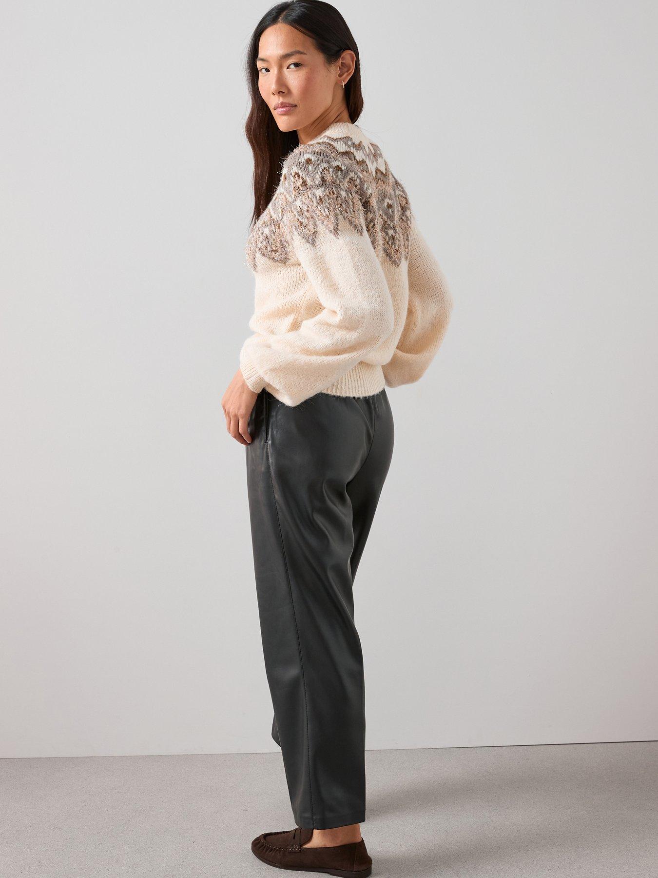 Image 2 of 7 of The Very Collection Crew Neck Lurex Fairisle Fine Knit Jumper With Wool - Cream
