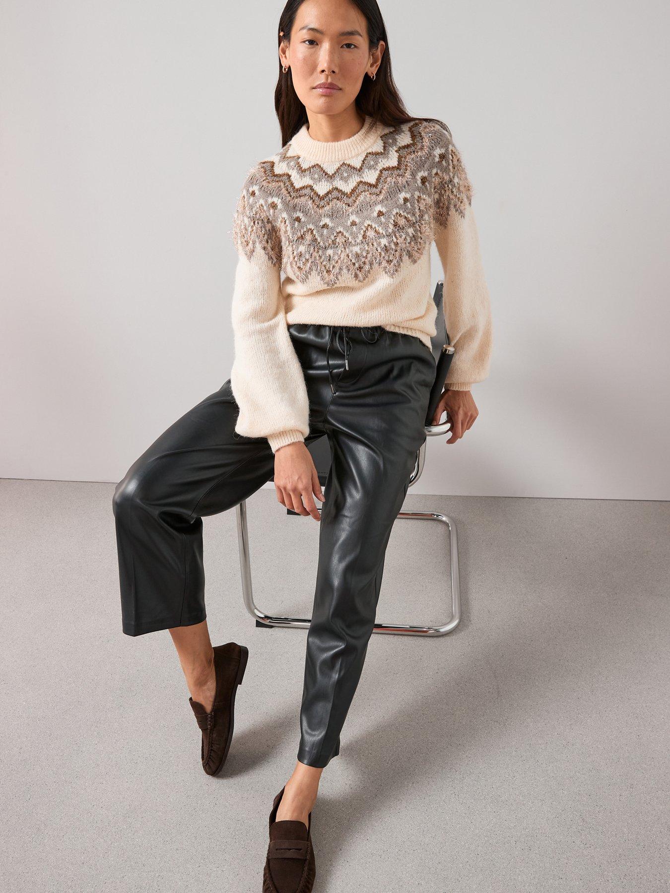 Image 3 of 7 of The Very Collection Crew Neck Lurex Fairisle Fine Knit Jumper With Wool - Cream