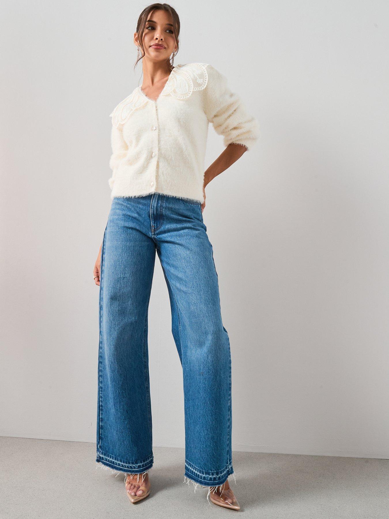 The Very Collection Organza Collared V Neck Cardigan - Cream