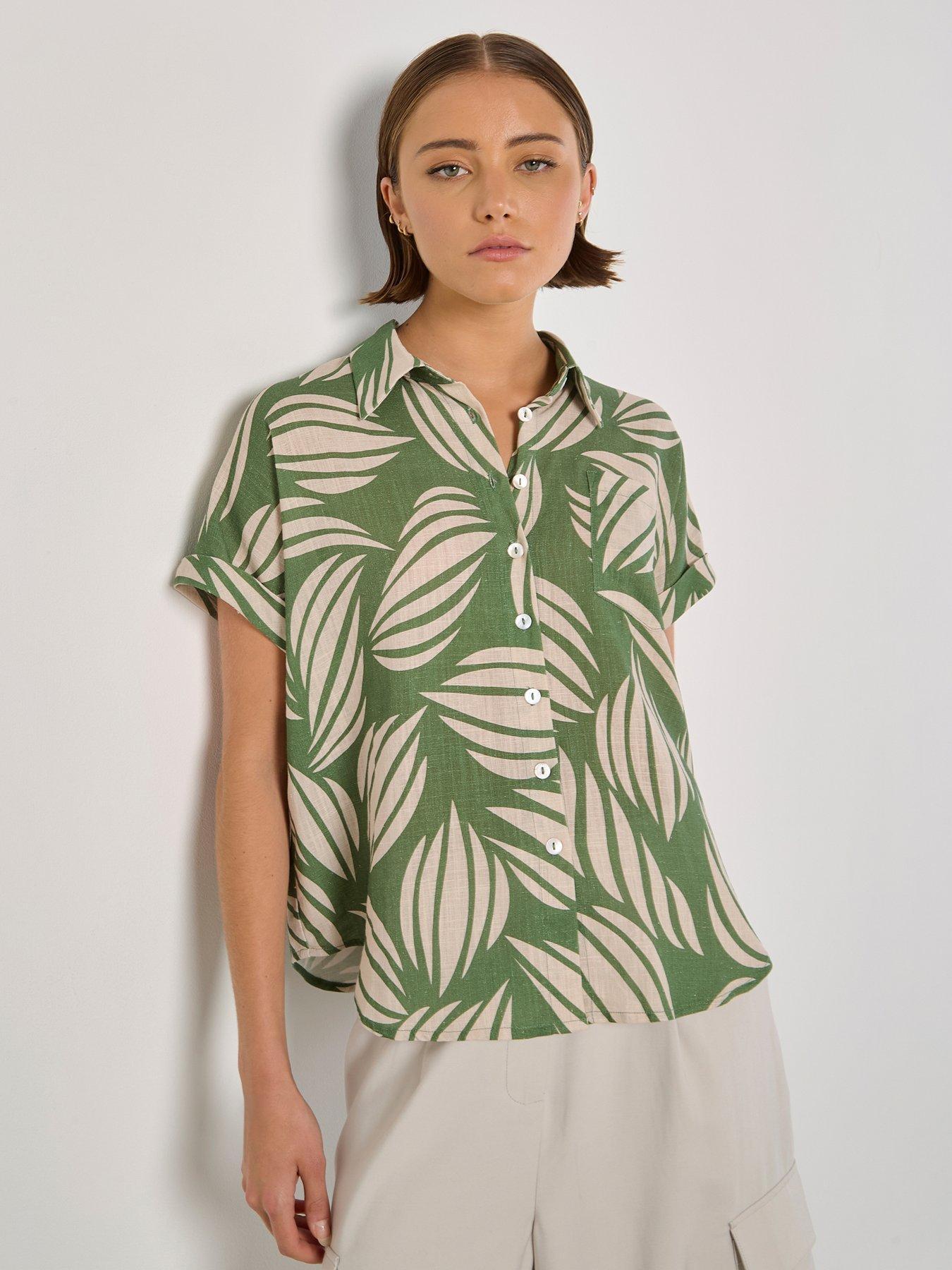undefined Oversized Shells Linen Blend Shirt - Green