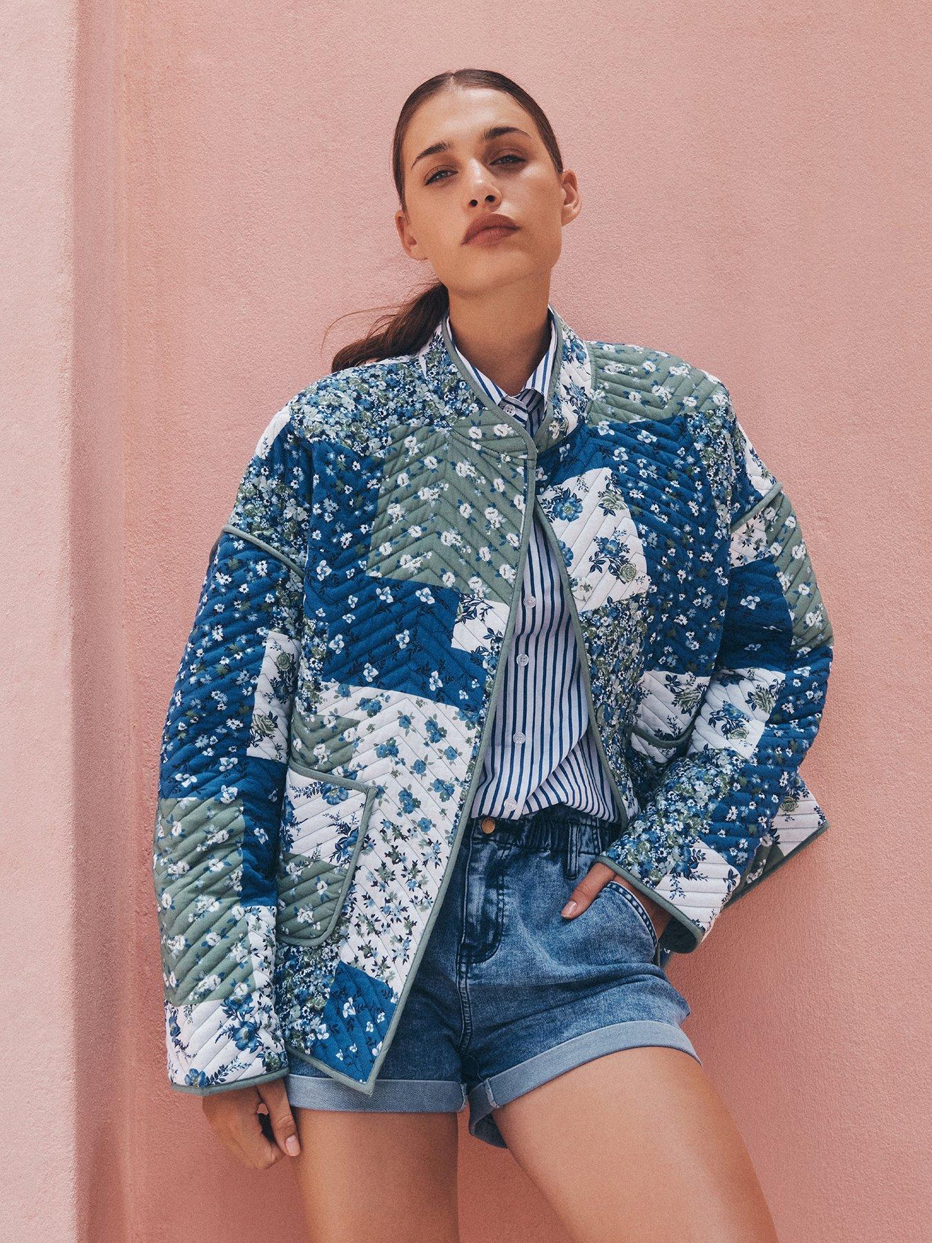 Apricot Printed Jacket With Skirt
