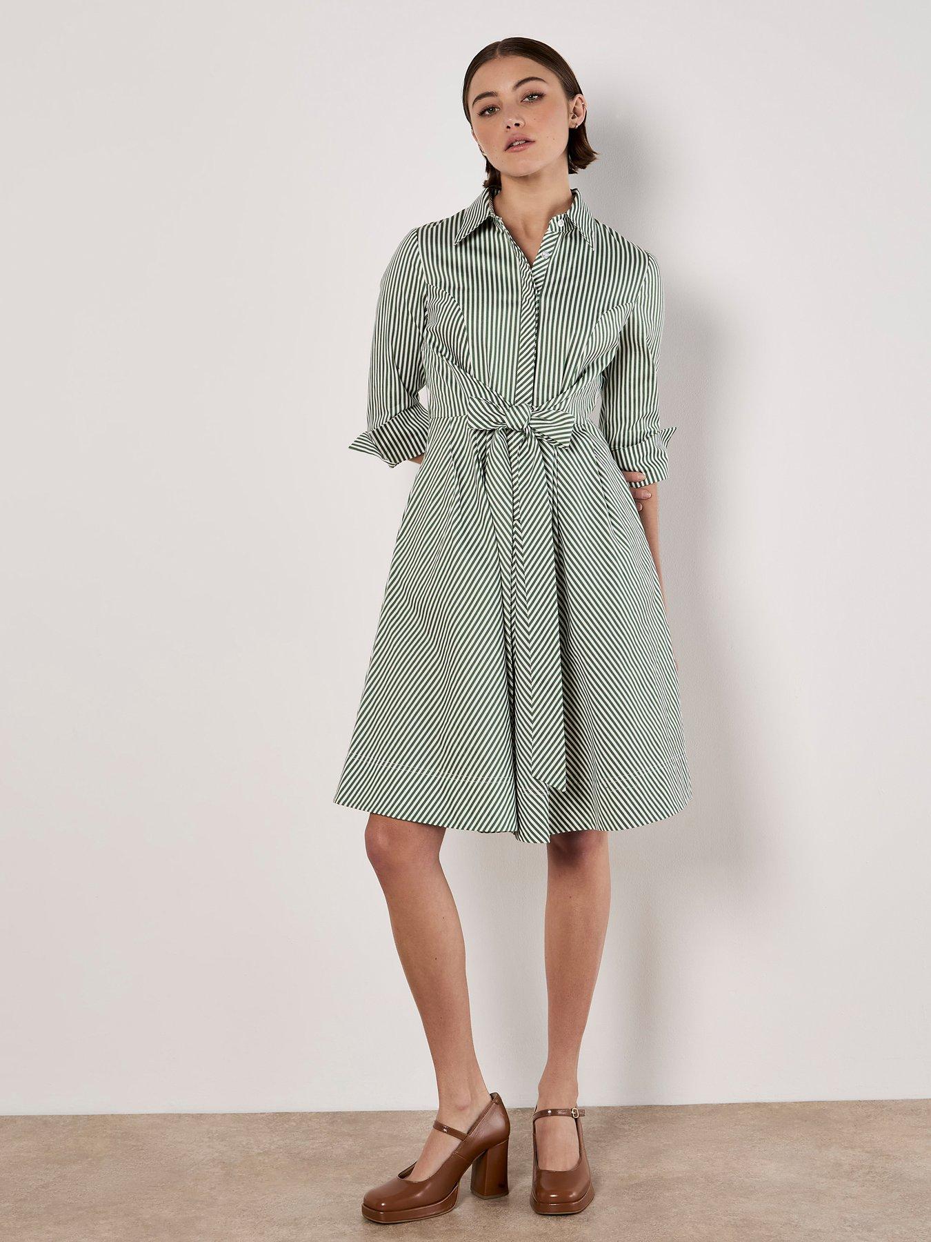 undefined Tie Front Stripe Cotton Shirt Dress