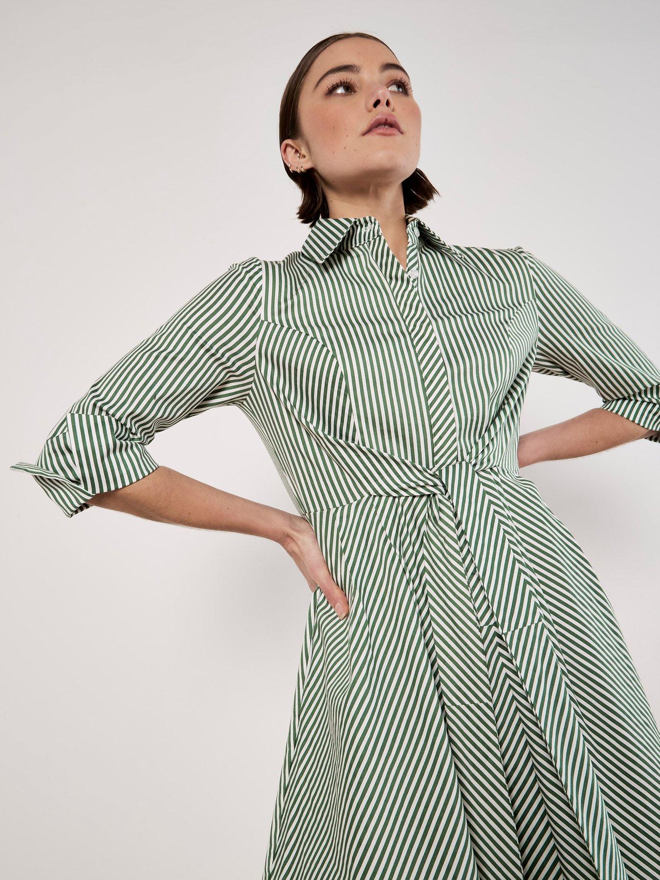 Stripe Button Through Tie Front Dress