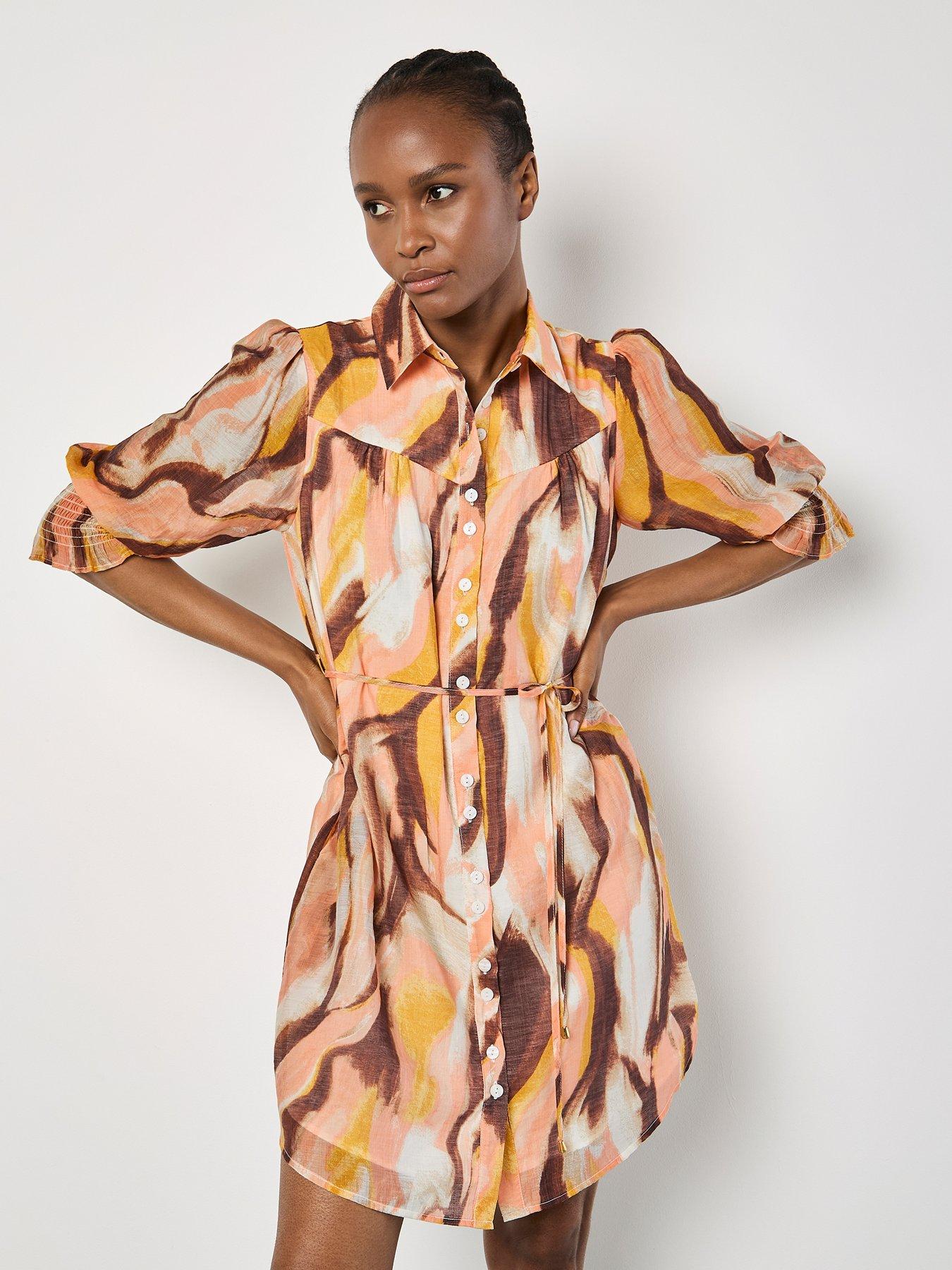 undefined Apricot Painterly Swirls Shirt Dress