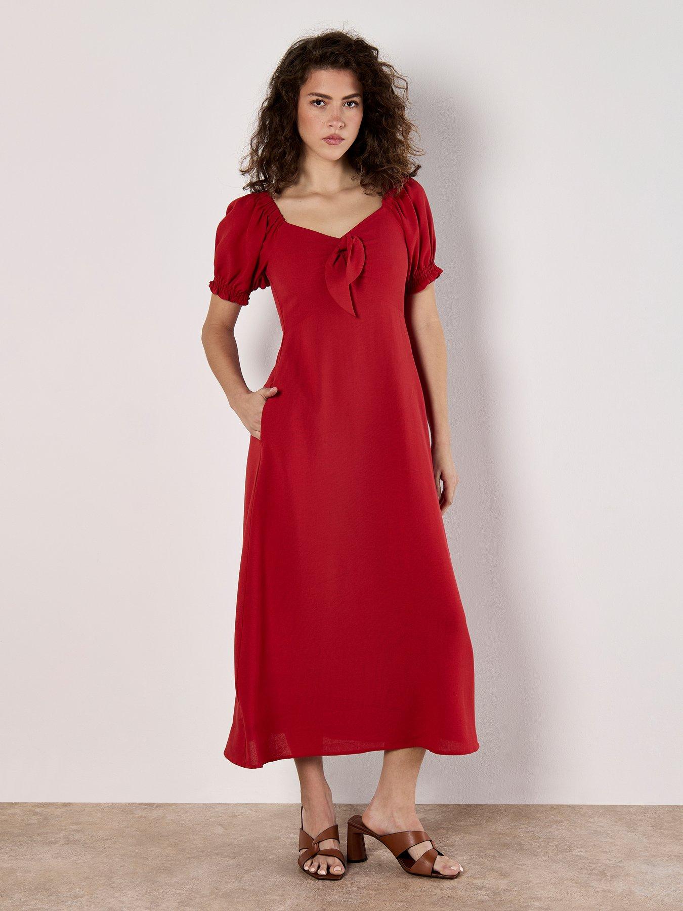 Image 1 of 5 of Apricot Tie Detail Milkmaid Midaxi Dress