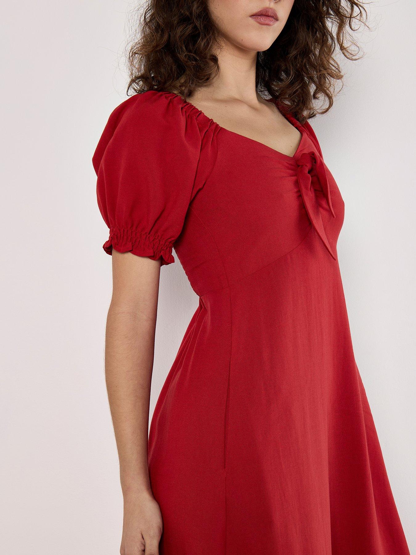 Image 4 of 5 of Apricot Tie Detail Milkmaid Midaxi Dress