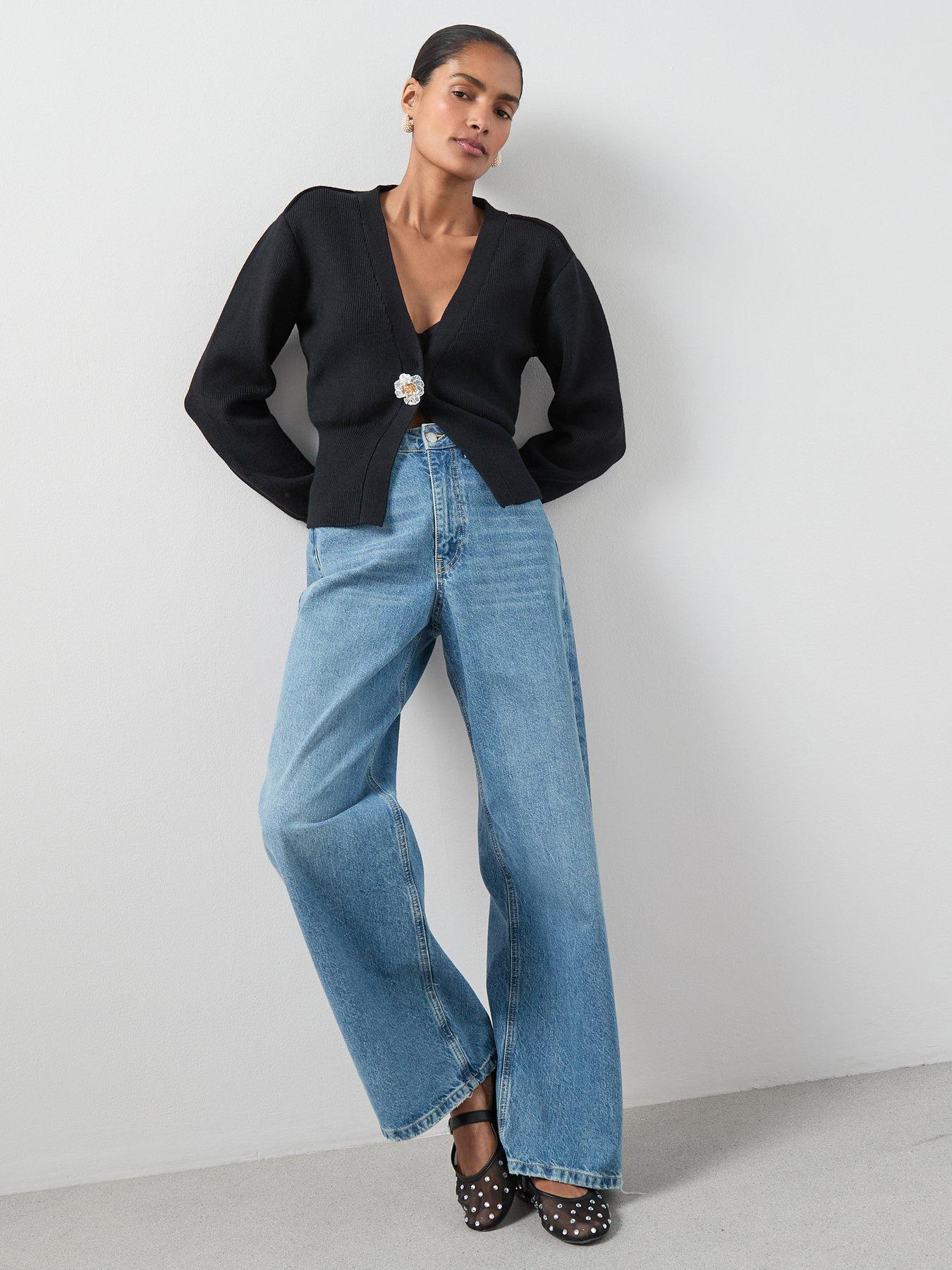 The Very Collection V Neck Cinched Waist Cardigan With Detachable Brooch - Black