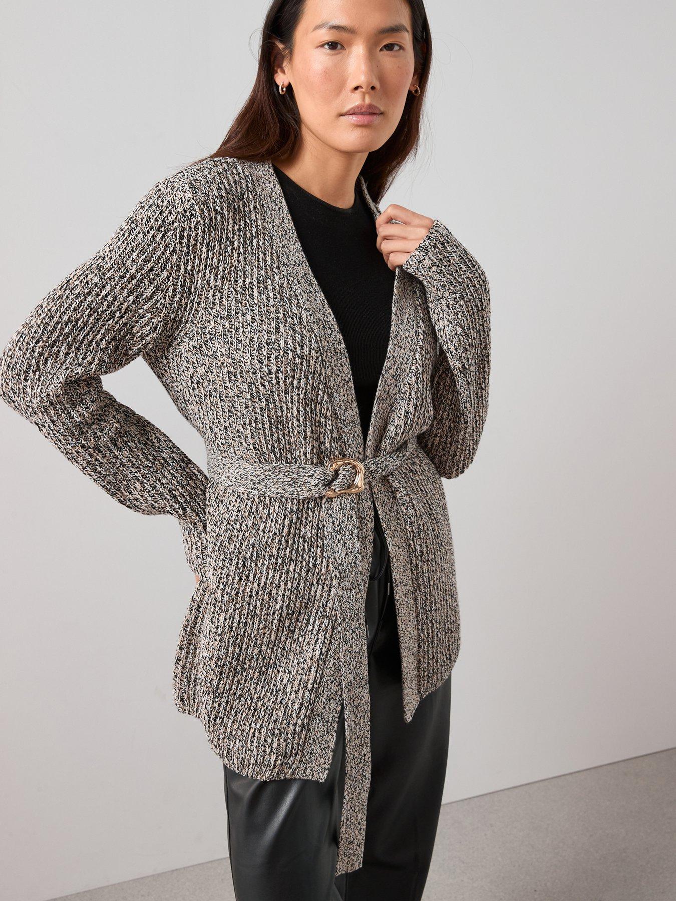 Image 1 of 7 of The Very Collection Cotton Rich V Neck Twist Yarn Wrap Cardigan