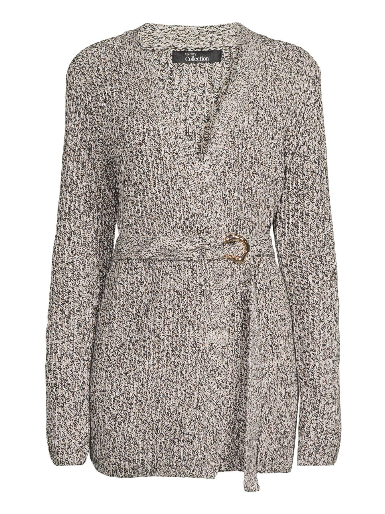 Image 7 of 7 of The Very Collection Cotton Rich V Neck Twist Yarn Wrap Cardigan