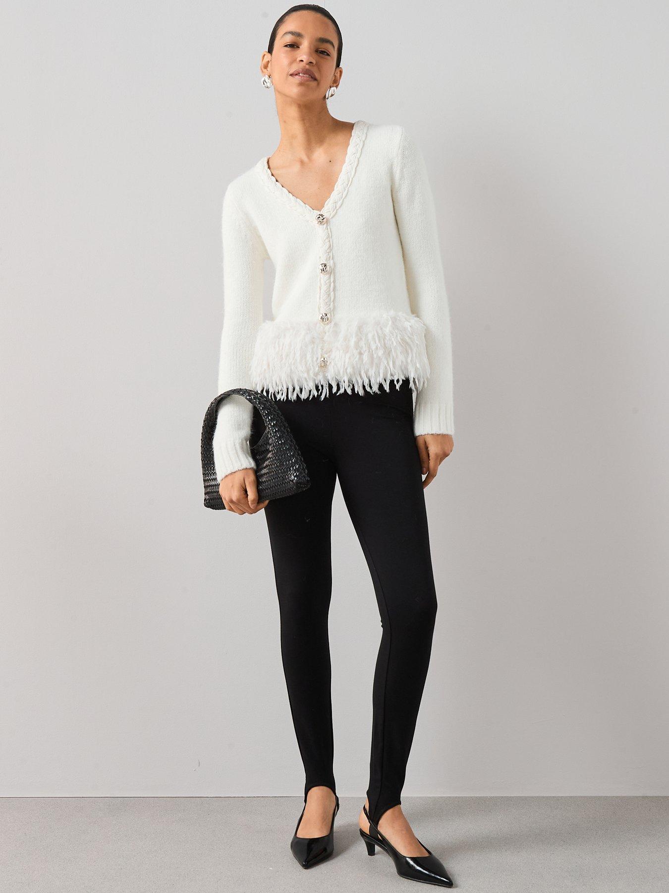 Image 3 of 6 of The Very Collection Plait Detail Faux Fur Trim Cardigan - Cream
