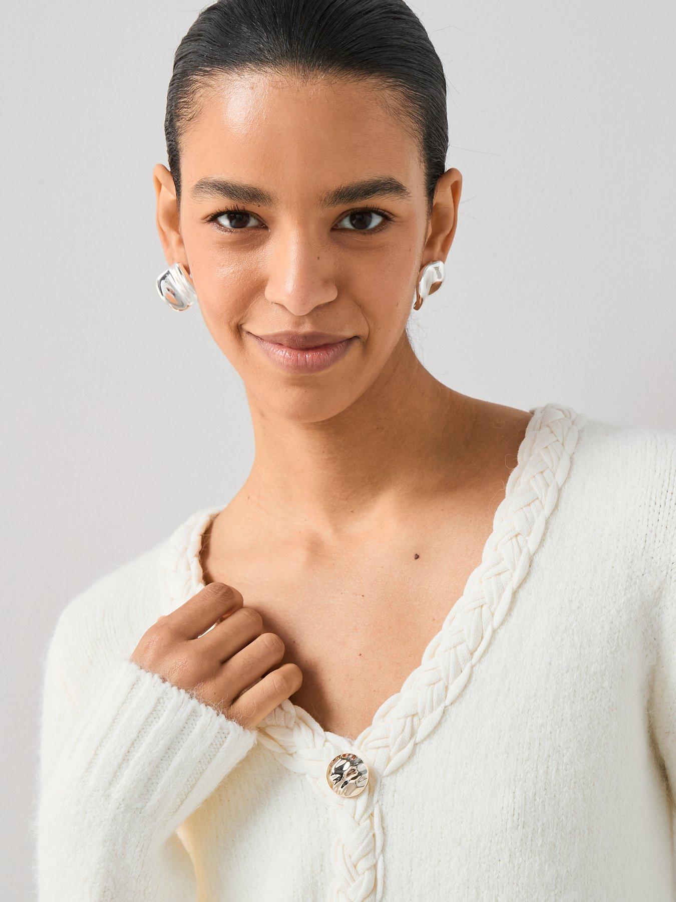 Image 4 of 6 of The Very Collection Plait Detail Faux Fur Trim Cardigan - Cream