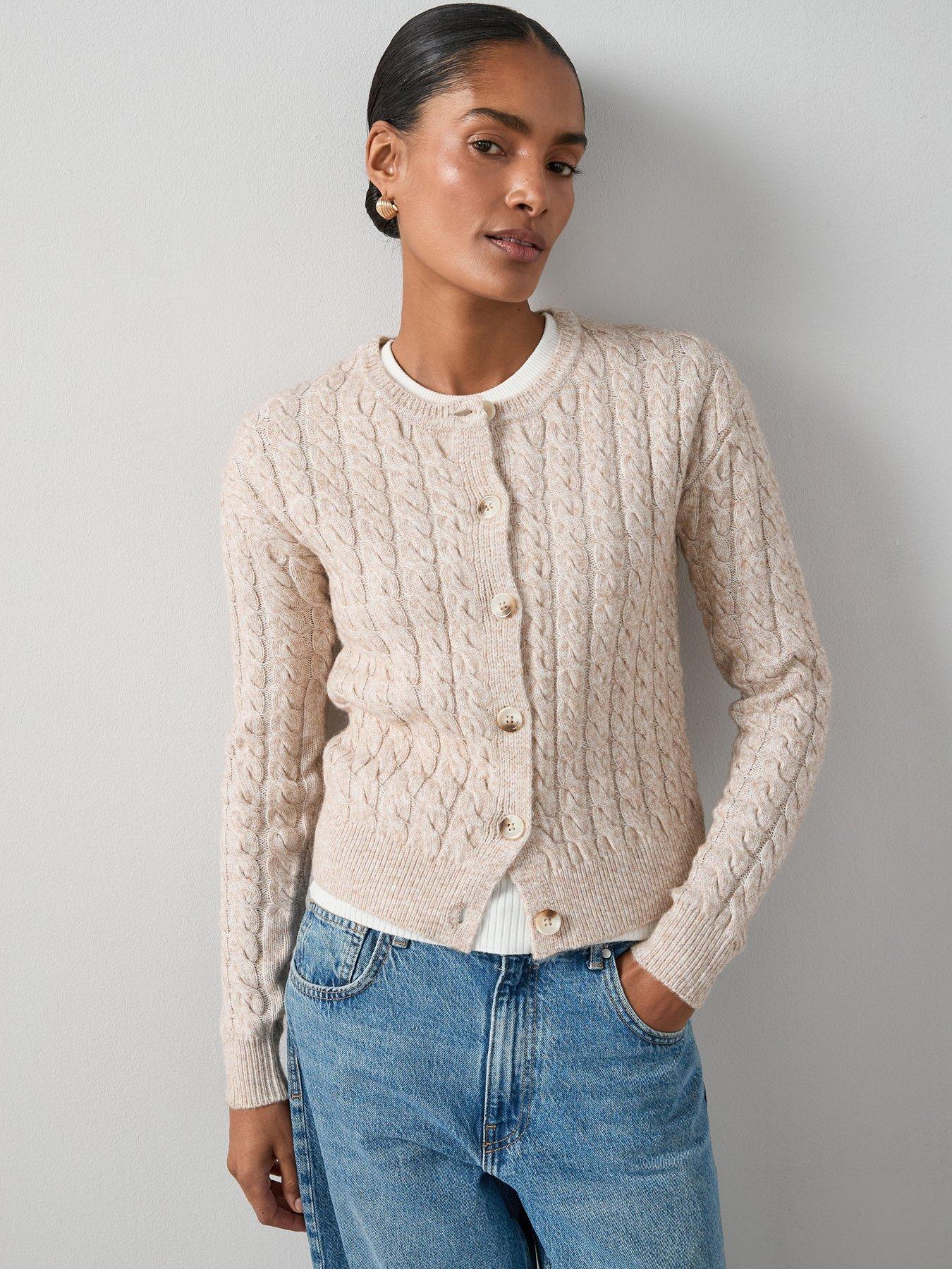 The Very Collection Timeless Yarn Crew Neck Cable Cardigan - Neutral