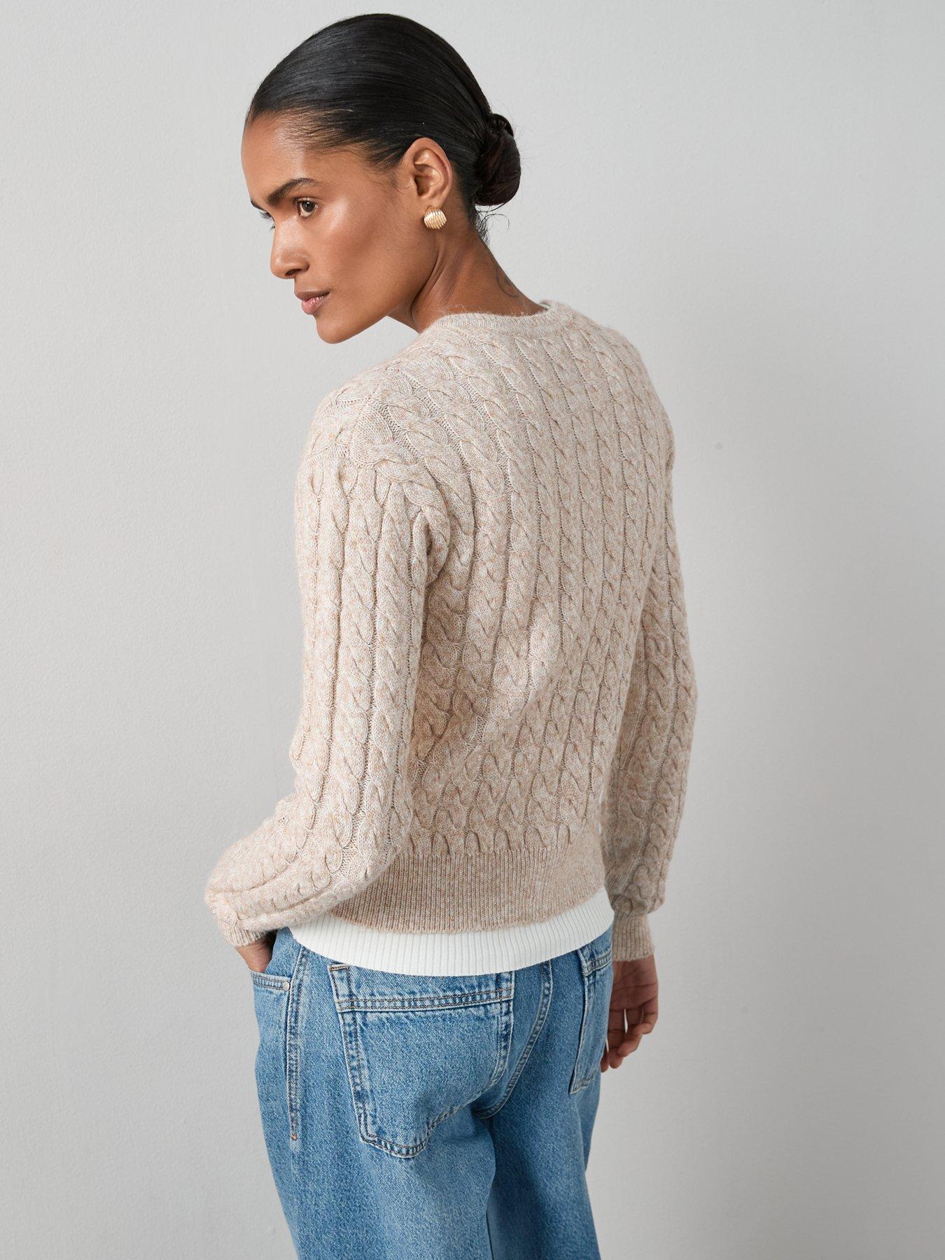 Image 2 of 7 of The Very Collection Timeless Yarn Crew Neck Cable Cardigan - Neutral