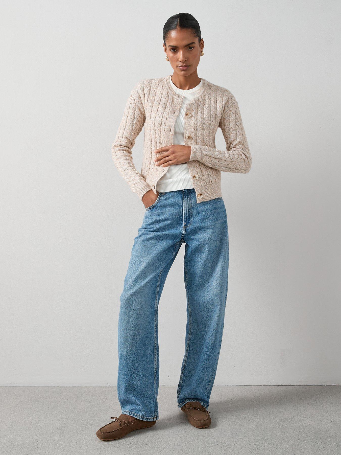 Image 3 of 7 of The Very Collection Timeless Yarn Crew Neck Cable Cardigan - Neutral
