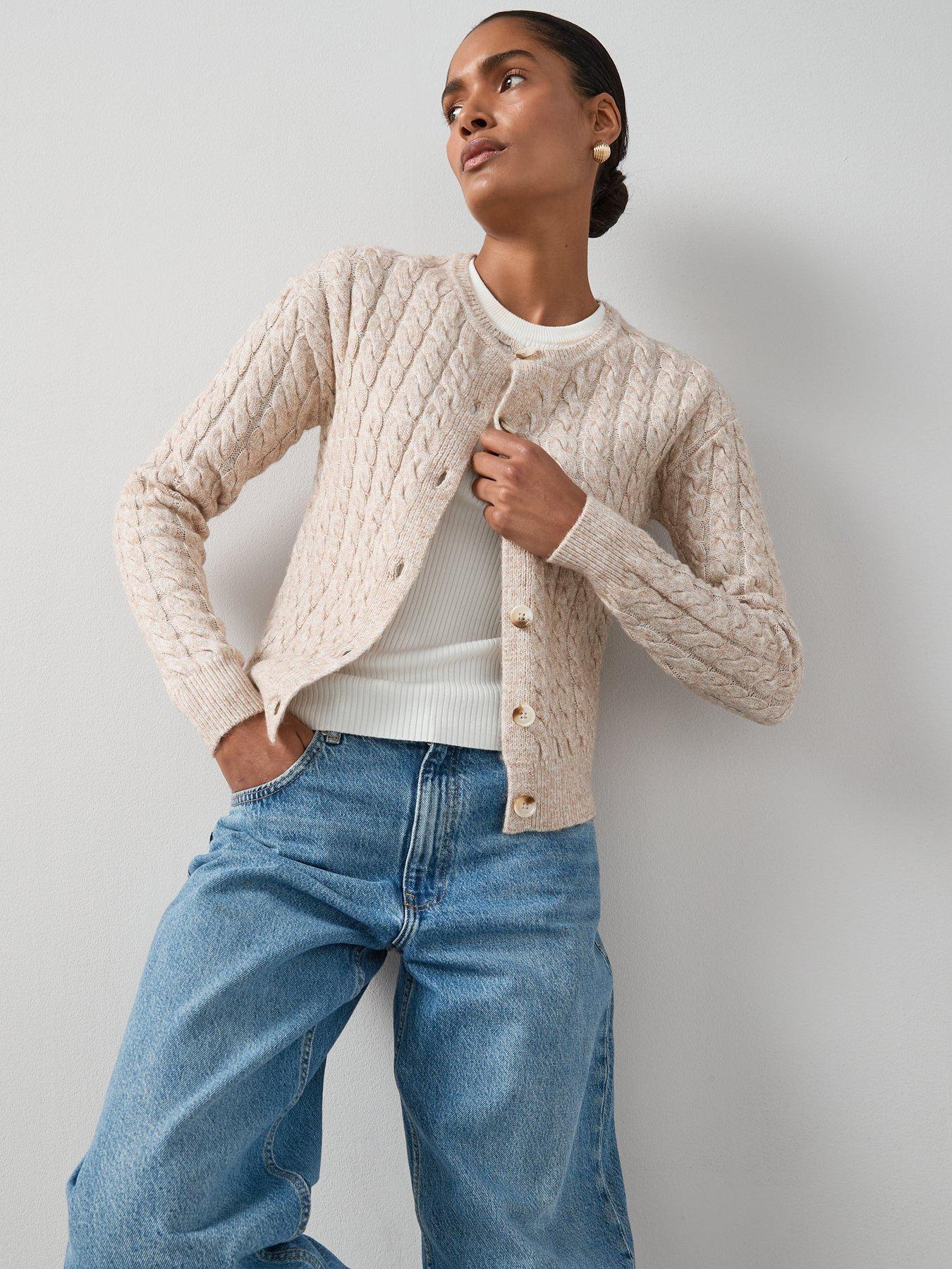 Image 5 of 7 of The Very Collection Timeless Yarn Crew Neck Cable Cardigan - Neutral