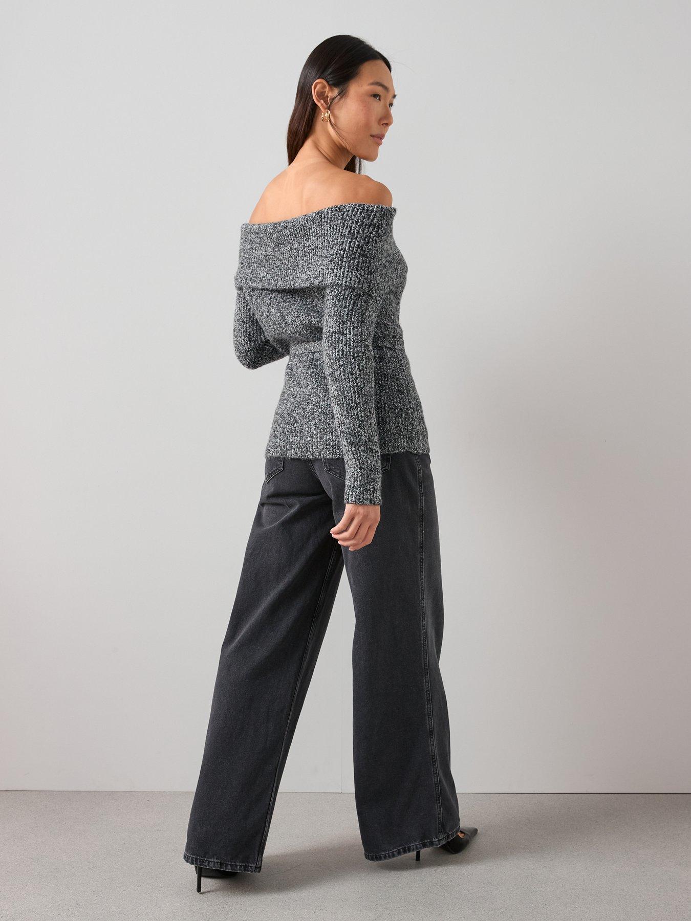 Image 5 of 6 of The Very Collection Bardot Belted Twist Yarn Jumper With Wool - Grey