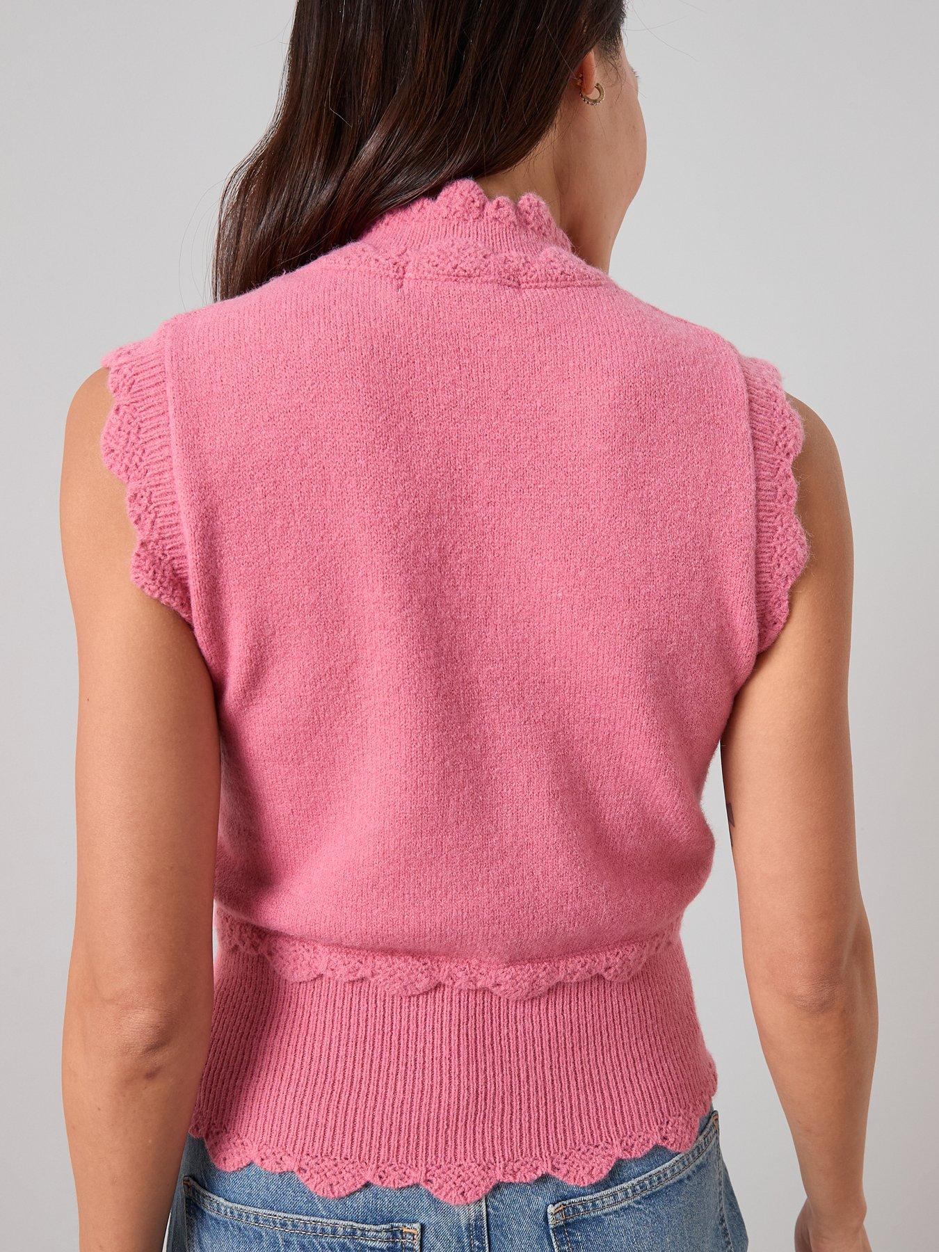 Image 2 of 7 of The Very Collection Funnel Neck Picot Trim Sleeveless Vest - Pink