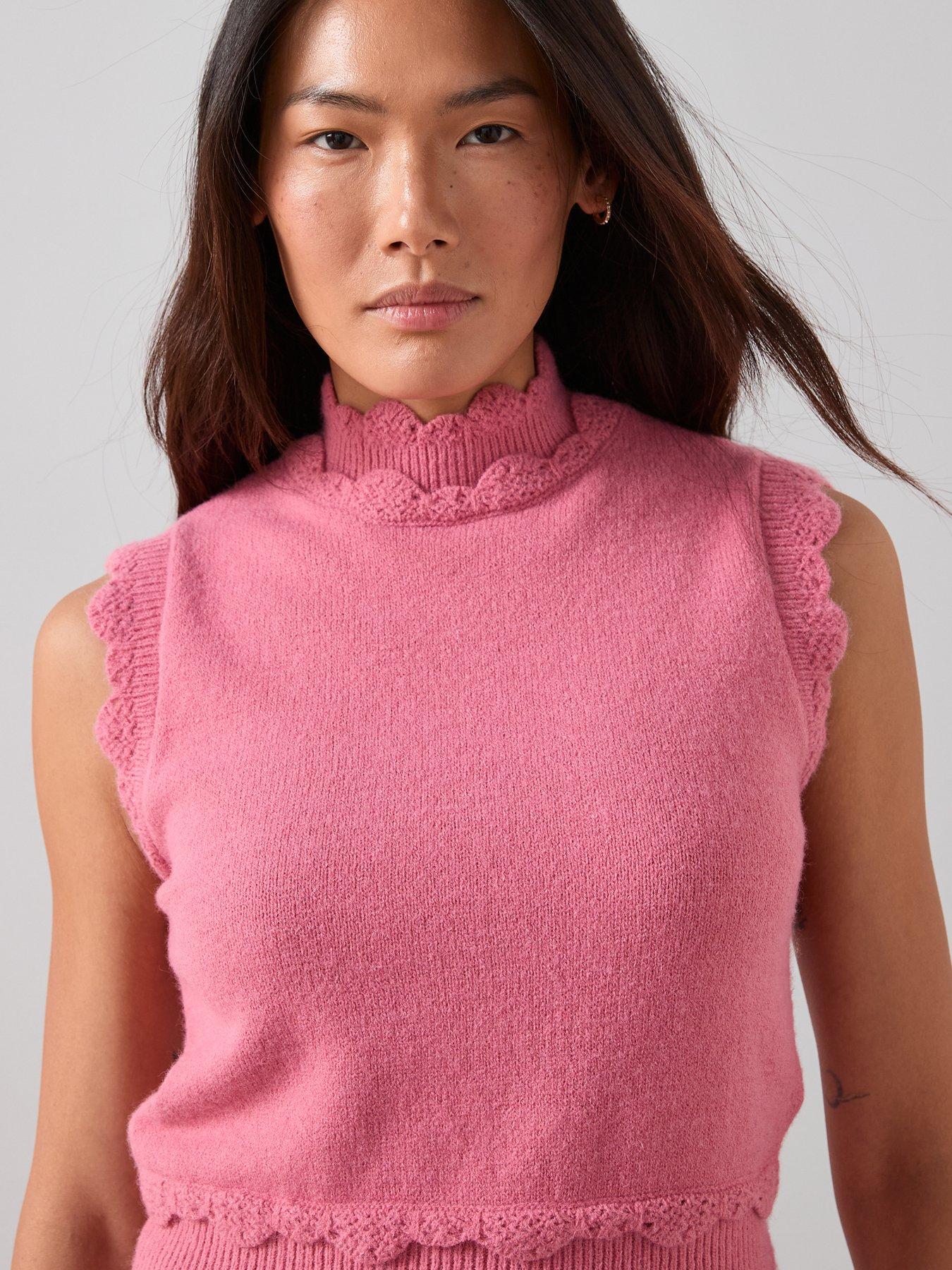 Image 4 of 7 of The Very Collection Funnel Neck Picot Trim Sleeveless Vest - Pink