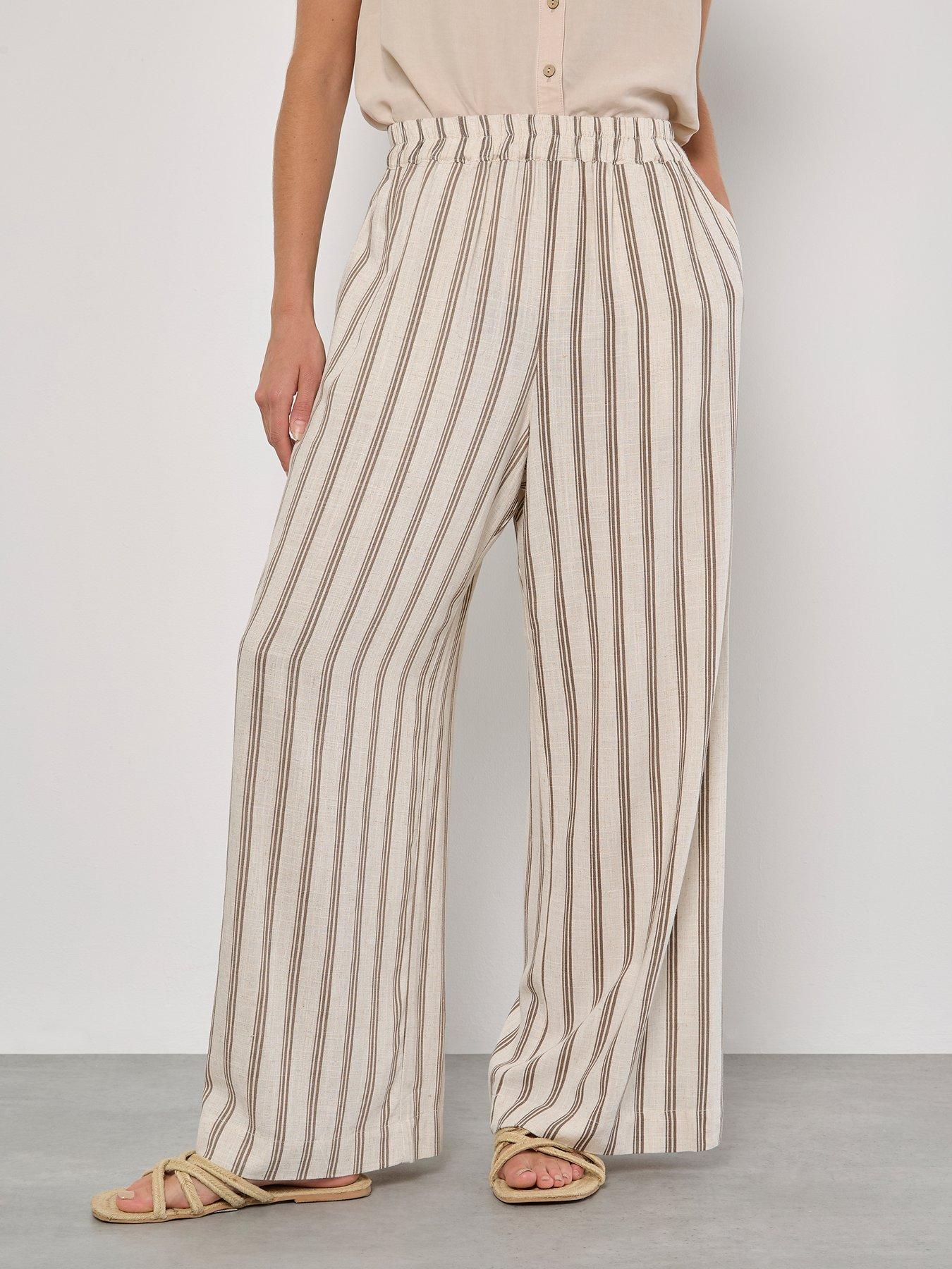 undefined Full Length Stripe Linen Mix Trouser