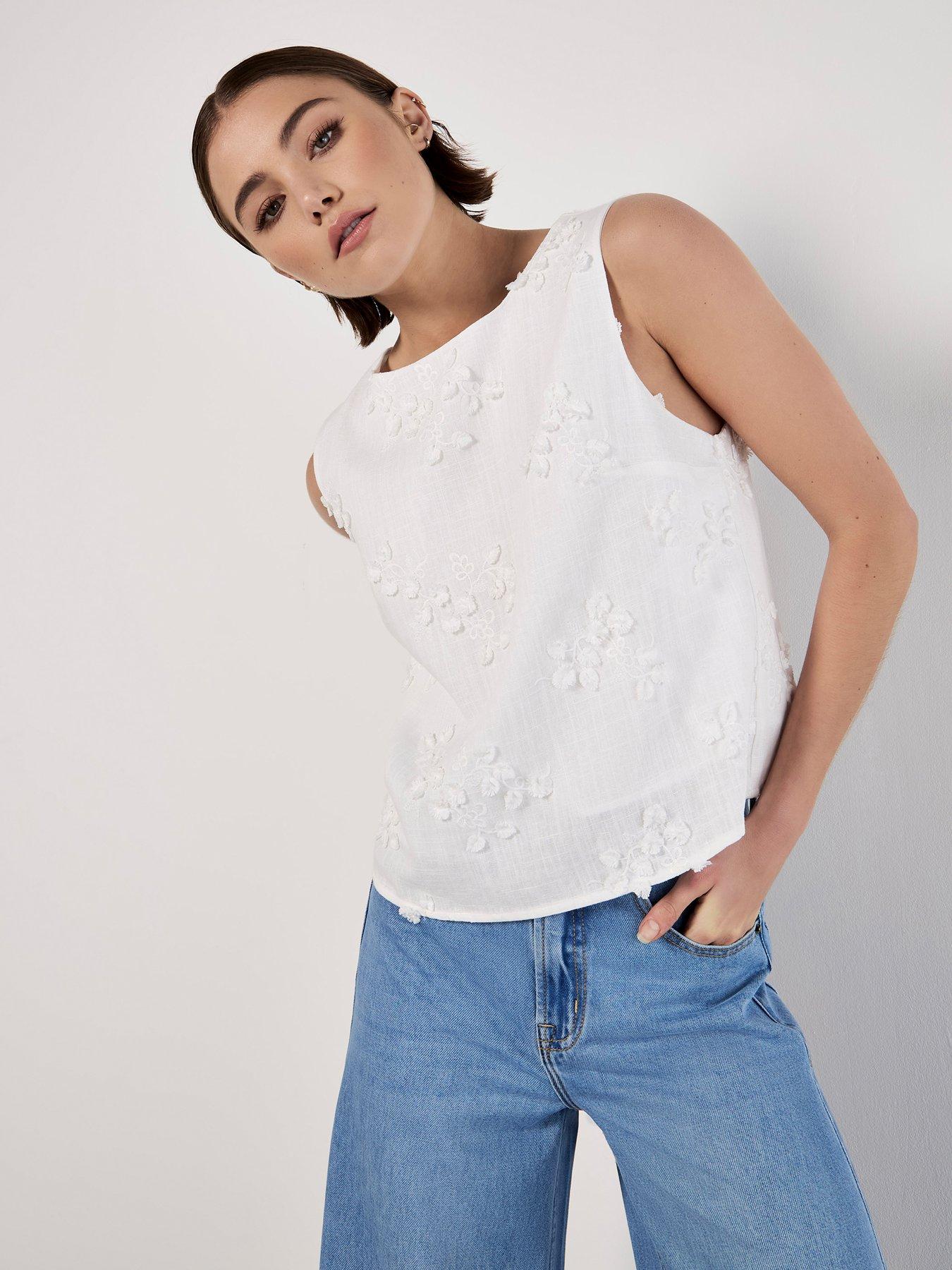 undefined Floral Embroidered Linen Mix Top