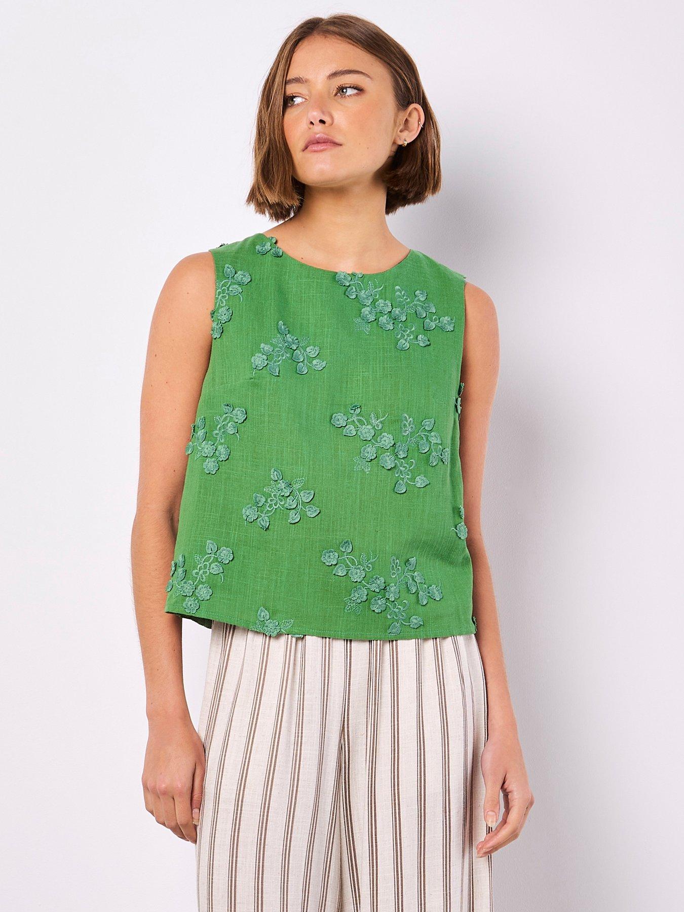 undefined Floral Embroidered Linen Mix Top
