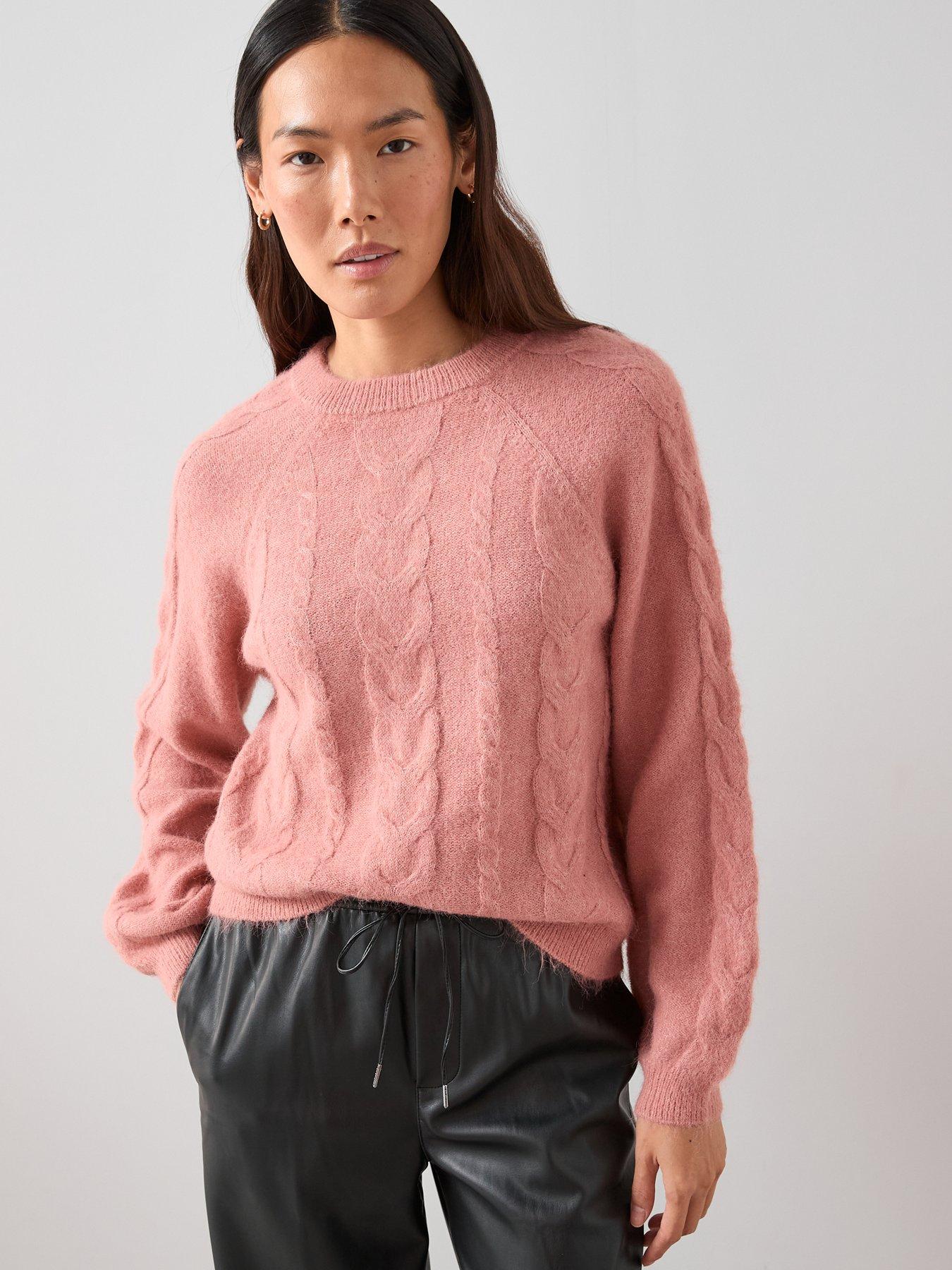 Image 2 of 7 of The Very Collection Crew Neck Bow Back Cable Jumper - Pink