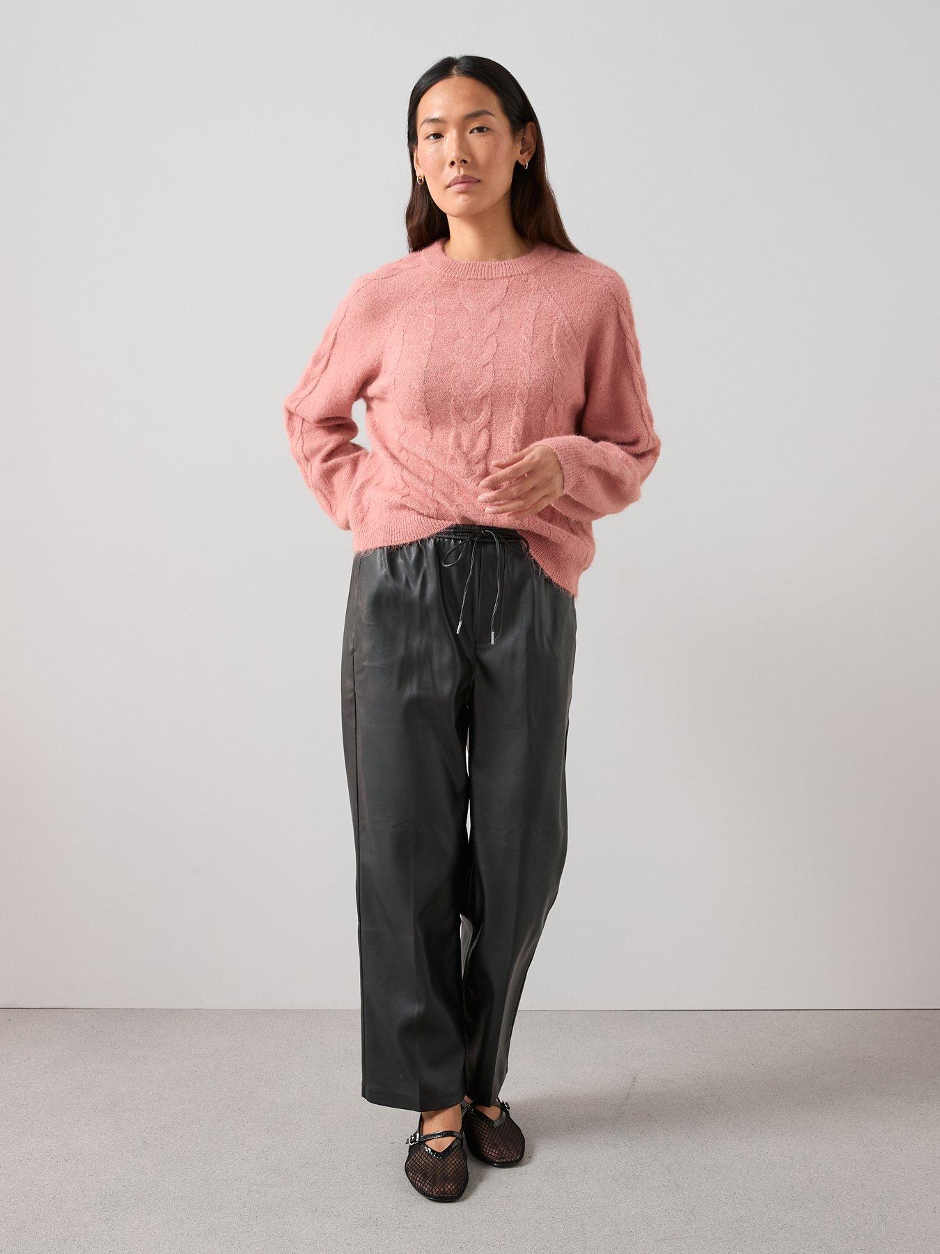 Image 3 of 7 of The Very Collection Crew Neck Bow Back Cable Jumper - Pink