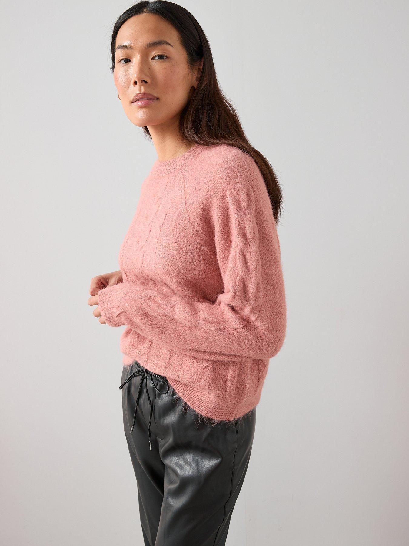 Image 4 of 7 of The Very Collection Crew Neck Bow Back Cable Jumper - Pink