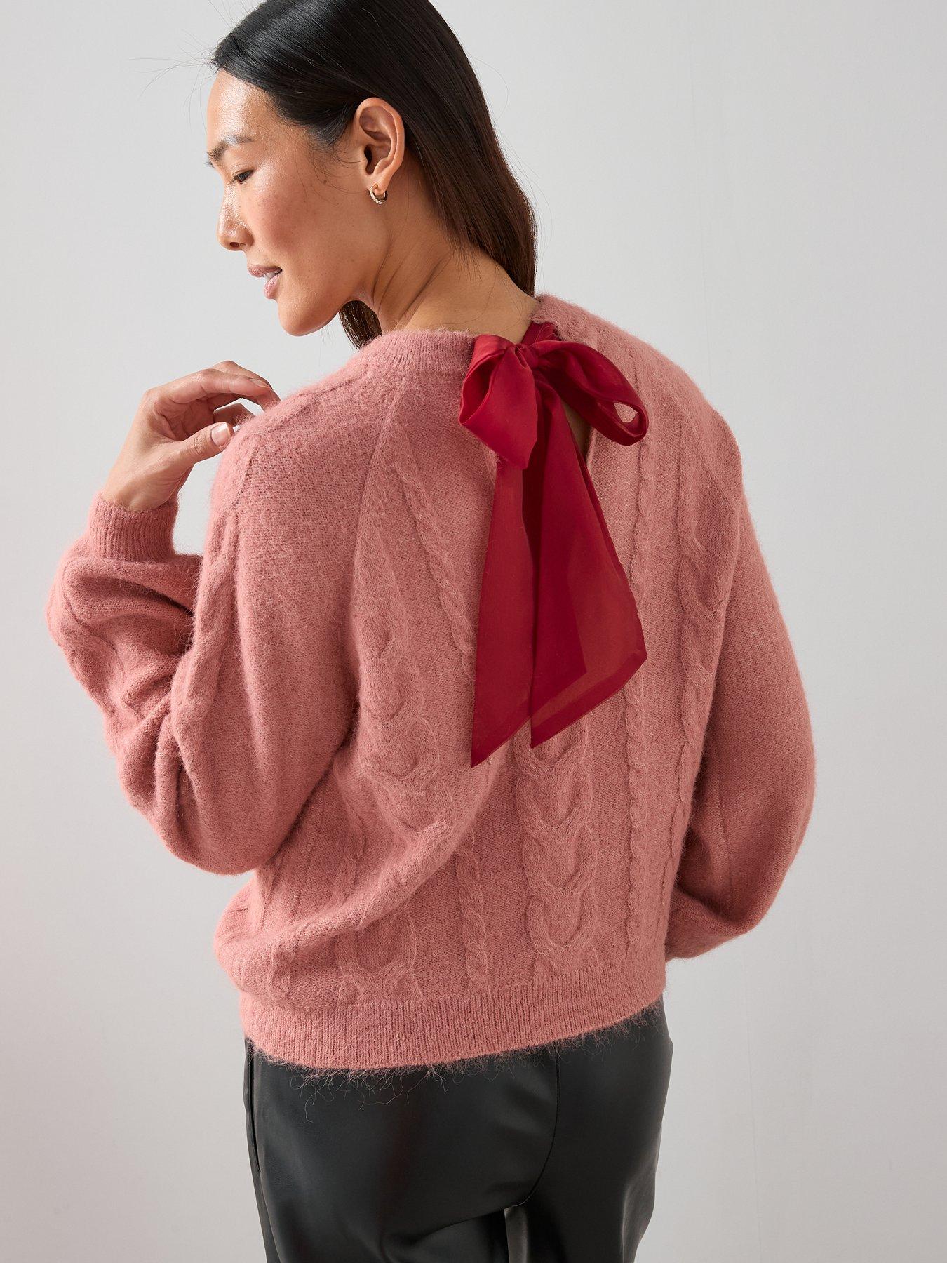 Image 5 of 7 of The Very Collection Crew Neck Bow Back Cable Jumper - Pink