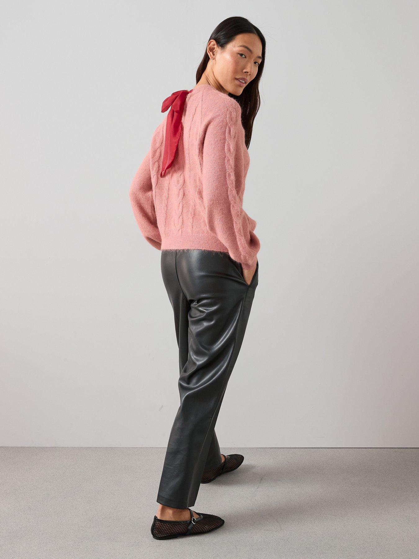 Image 6 of 7 of The Very Collection Crew Neck Bow Back Cable Jumper - Pink