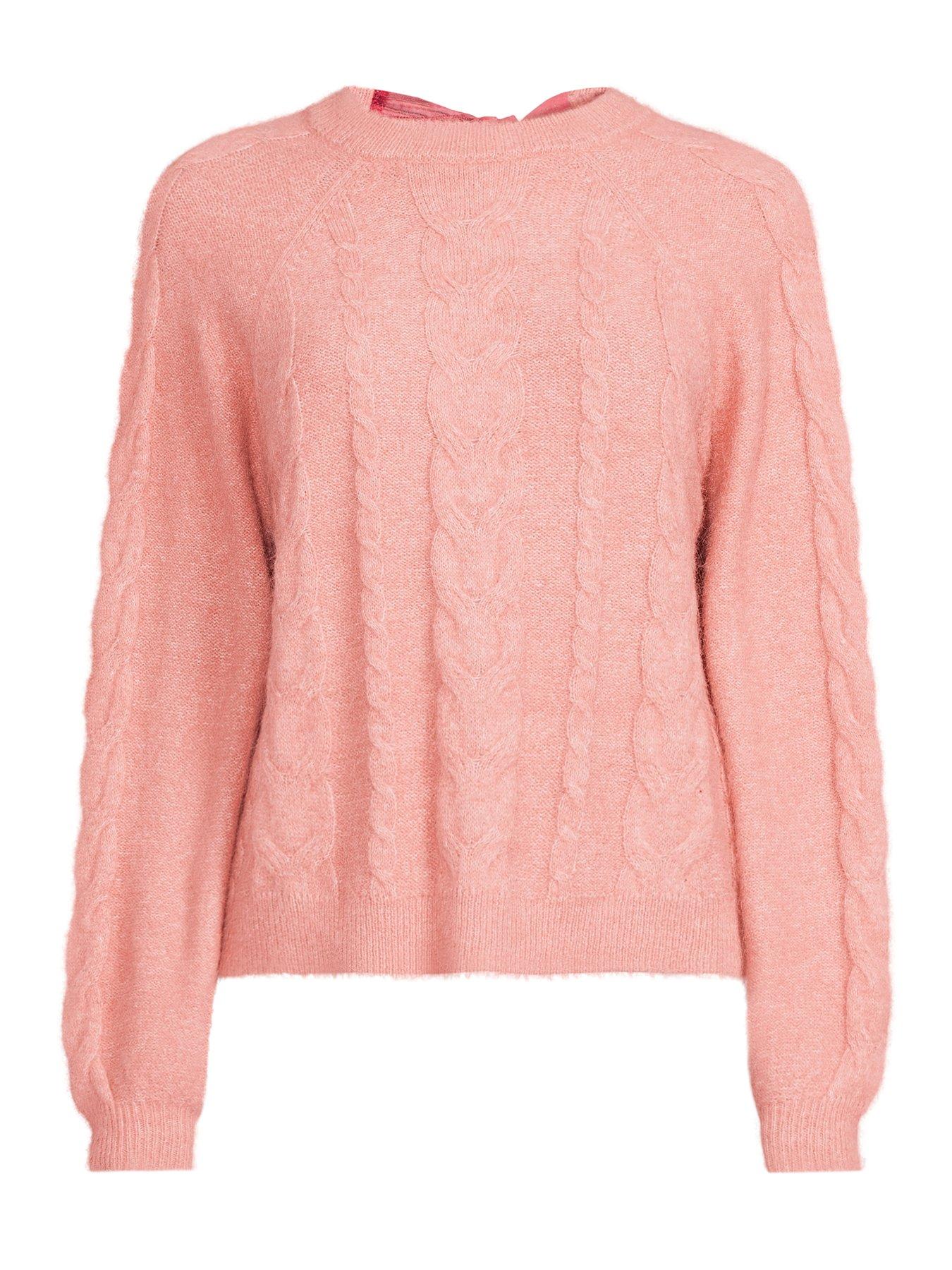 Image 7 of 7 of The Very Collection Crew Neck Bow Back Cable Jumper - Pink