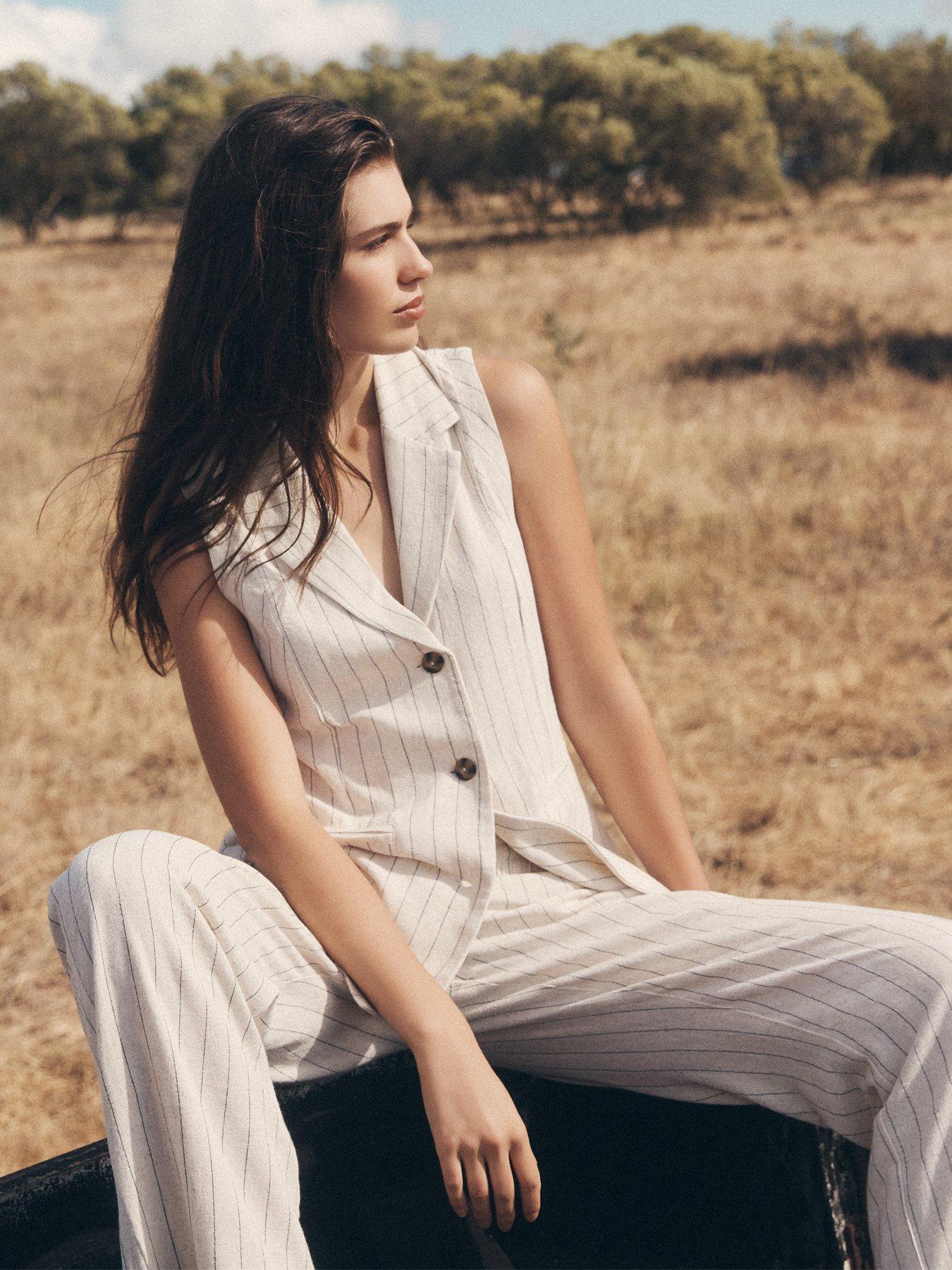 Image 6 of 6 of Apricot Soft Pinstripe Trouser - Cream
