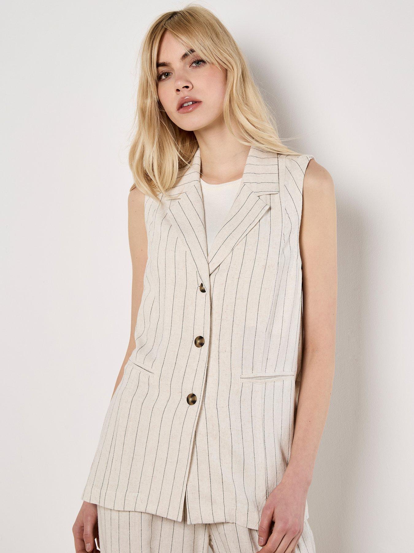 undefined Soft Pinstripe Waistcoat - Cream