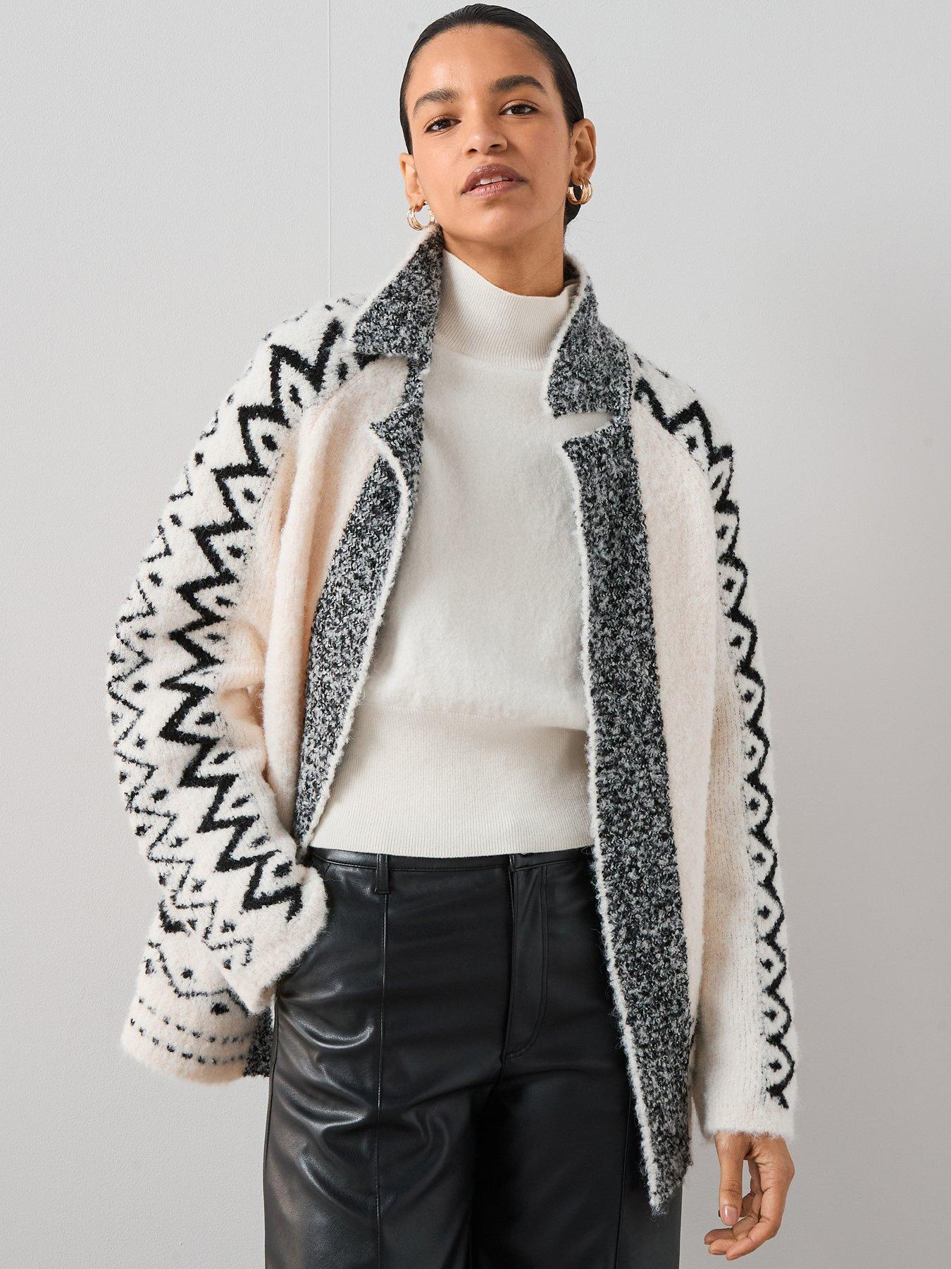 Image 1 of 6 of The Very Collection Relaxed Collared Boucle Jacquard Cardigan With Wool - Mono