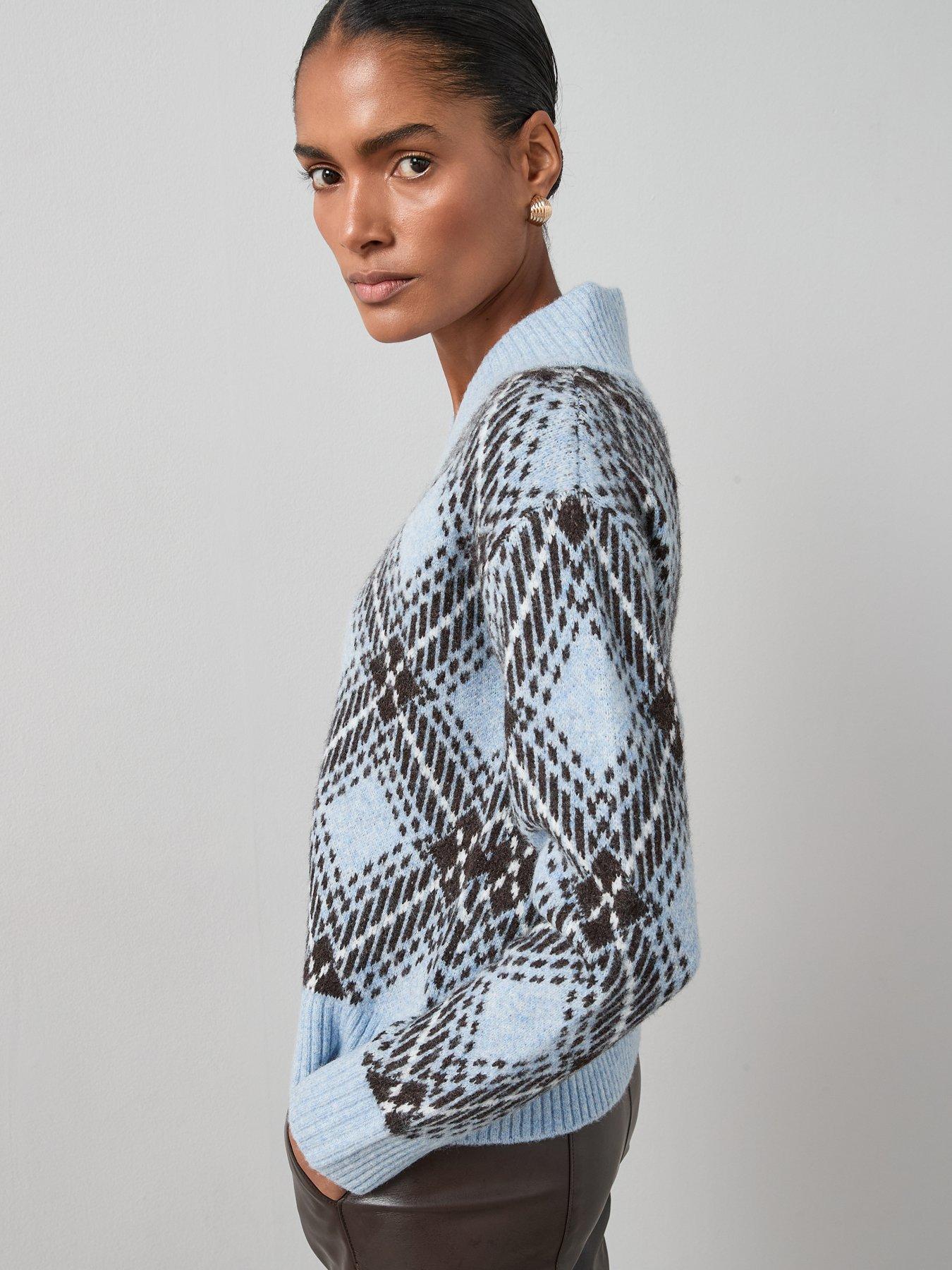 Image 5 of 6 of The Very Collection Deep V Neck Argyle Jacquard Jumper With Wool - Blue