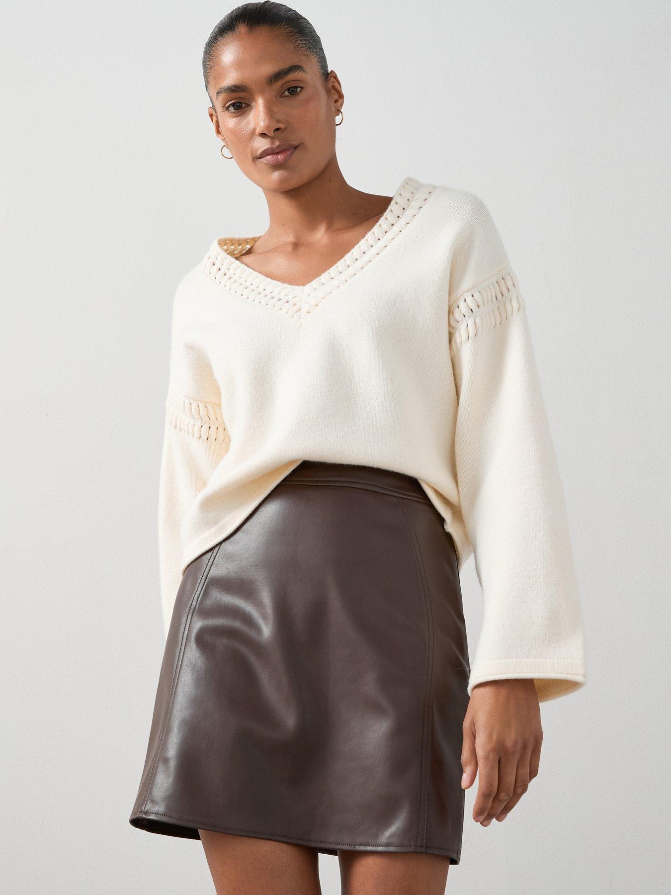 The Very Collection: V Neck Open Stitch Knitted Jumper - Cream