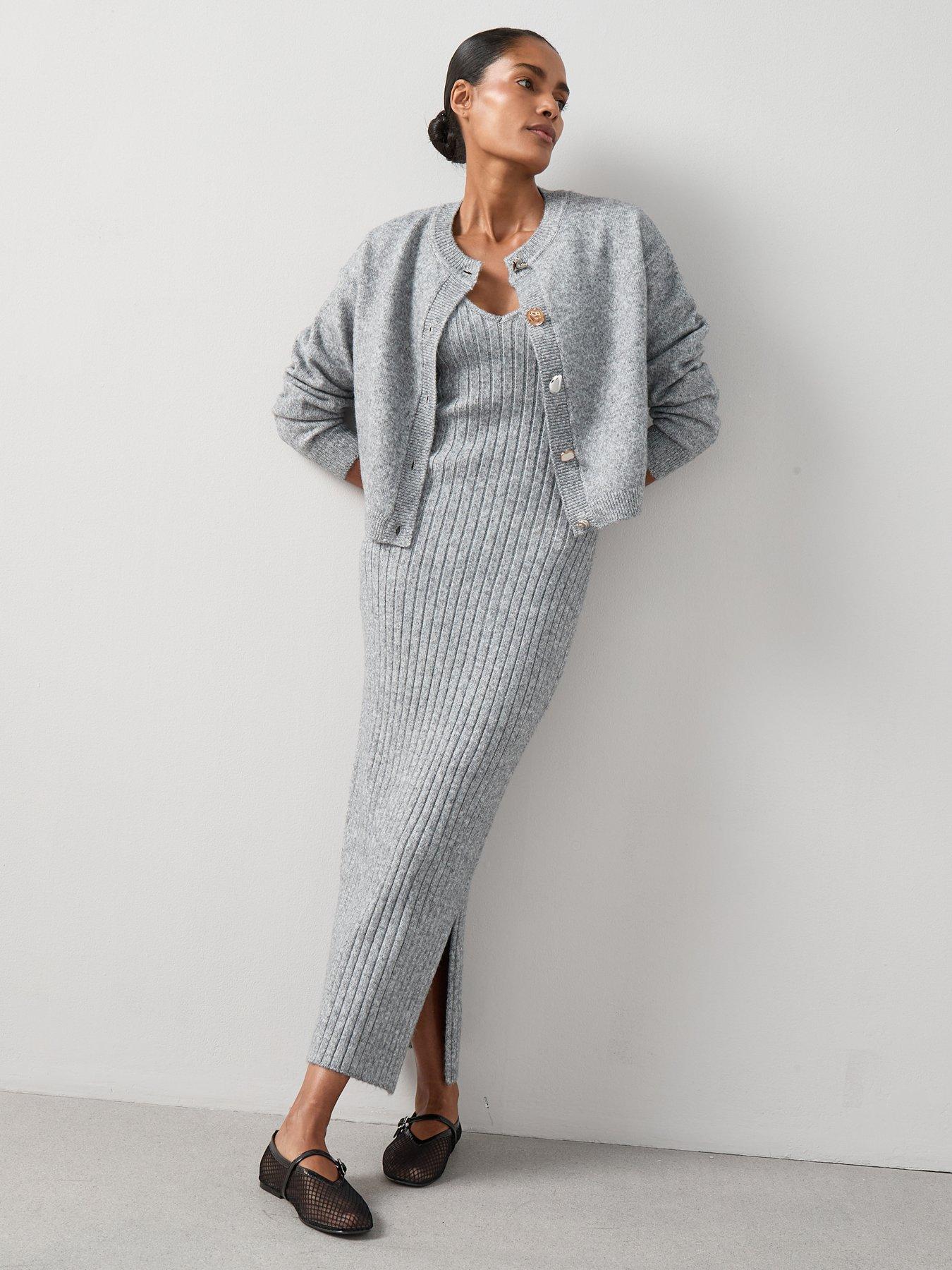 undefined Timeless Yarn 2 In 1 Cardigan Overlay Dress - Grey