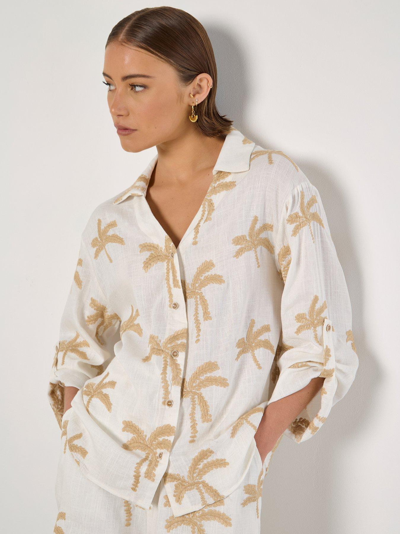 undefined Embroidered Palm Linen Mix Shirt