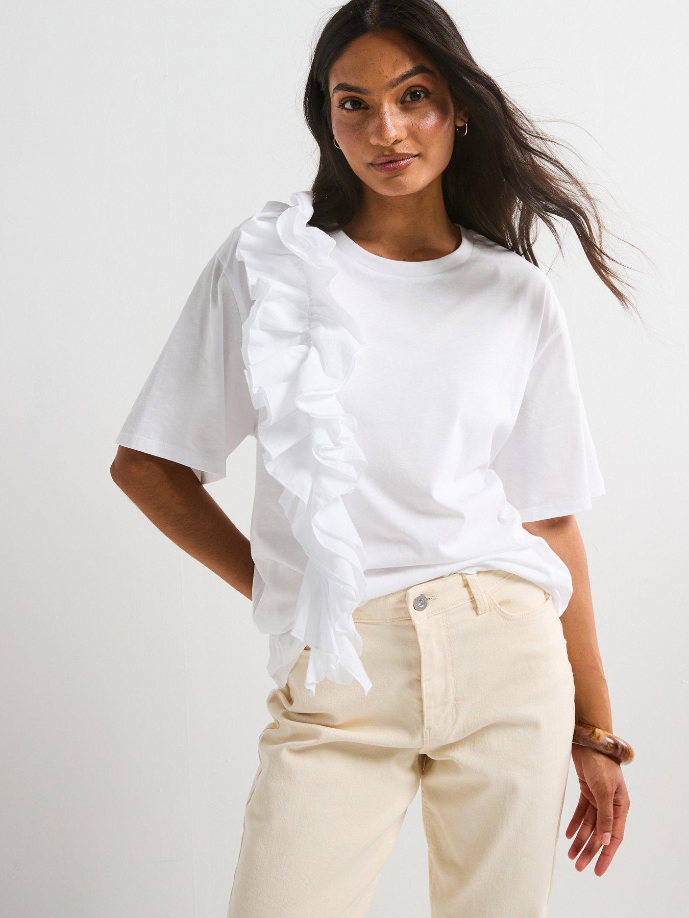 undefined Frill Woven Mix Oversized T-shirt - White