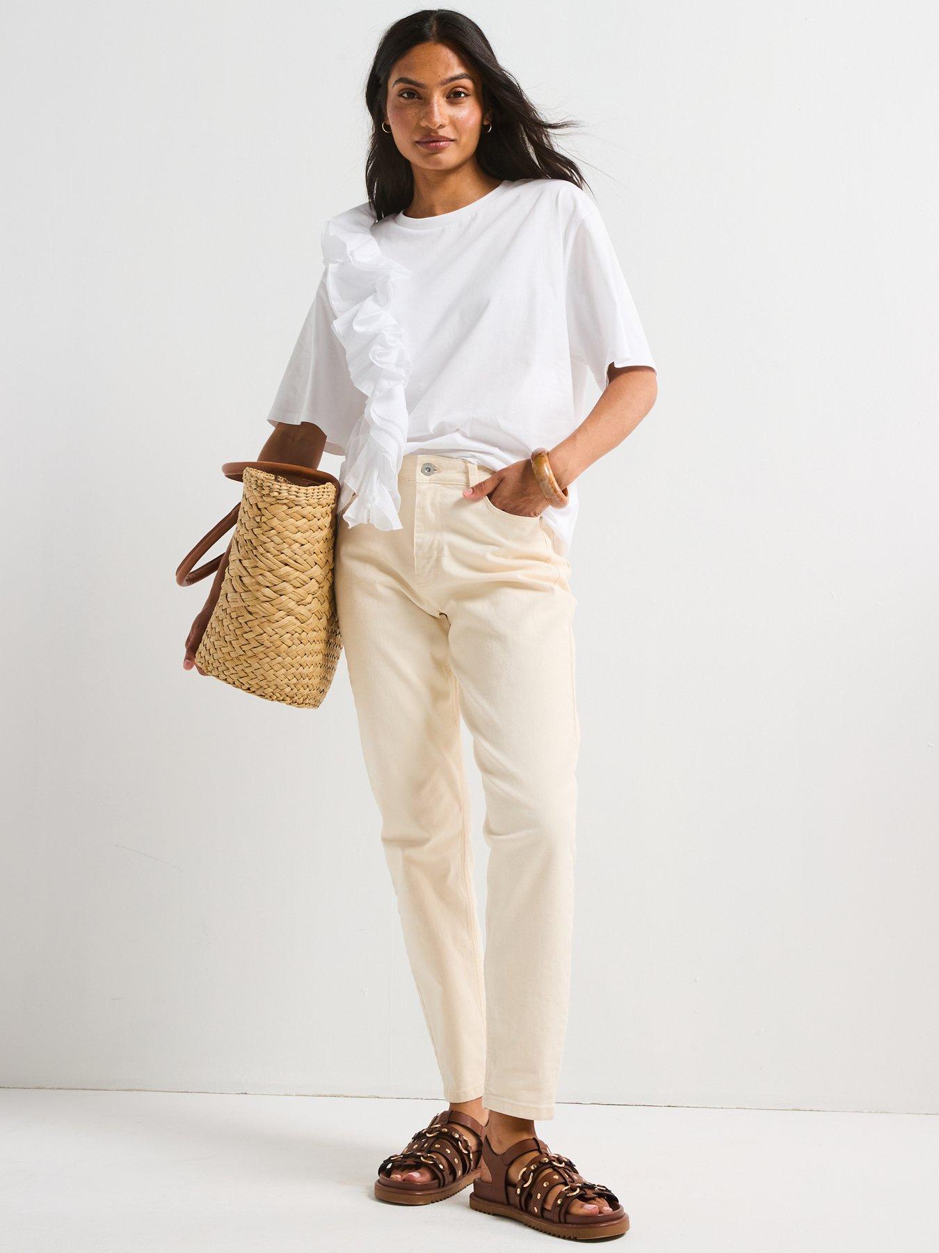 8217 White Frill Detailed T-Shirt