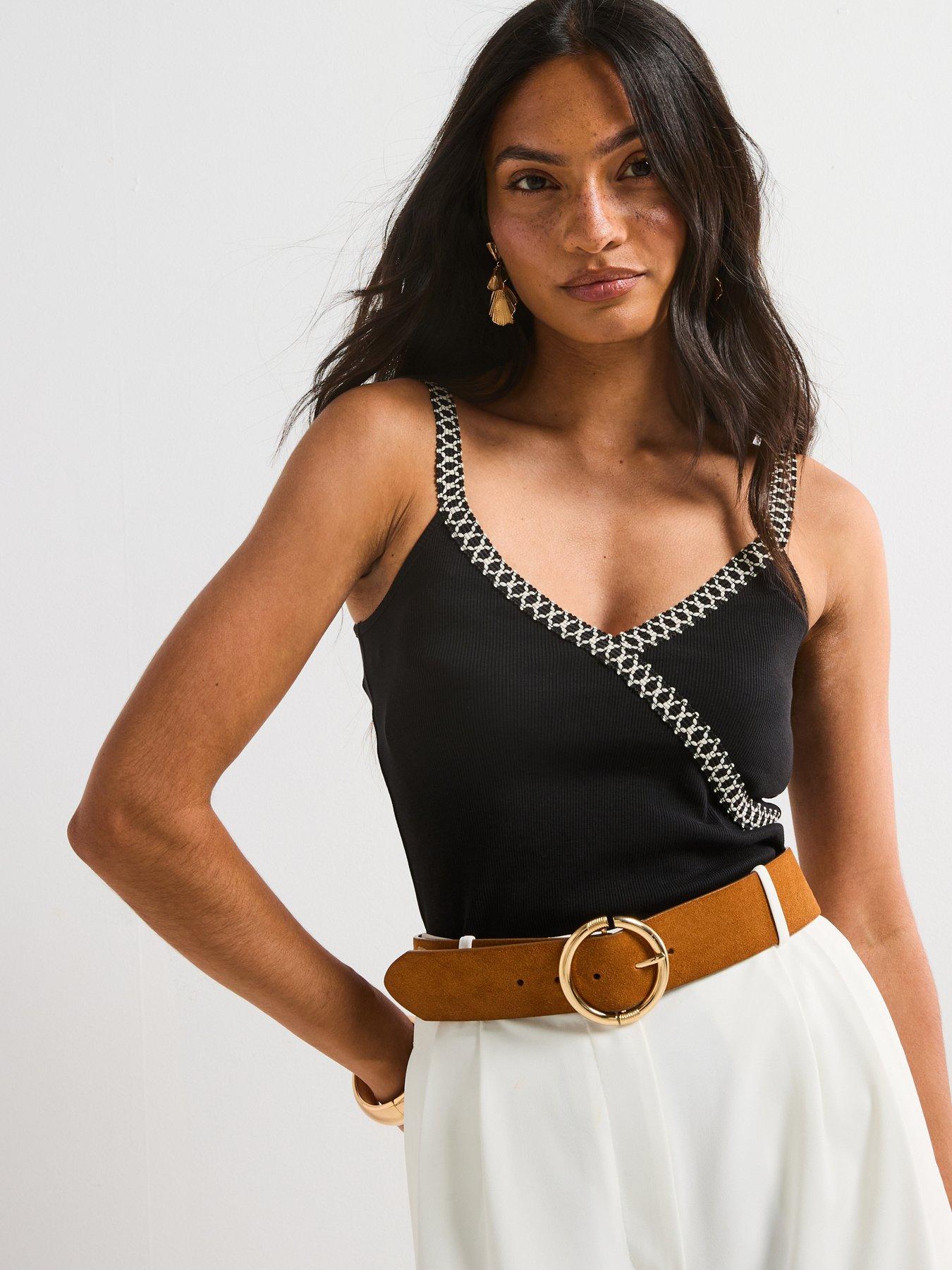 undefined Whipstitch Strappy Rib Vest - Black
