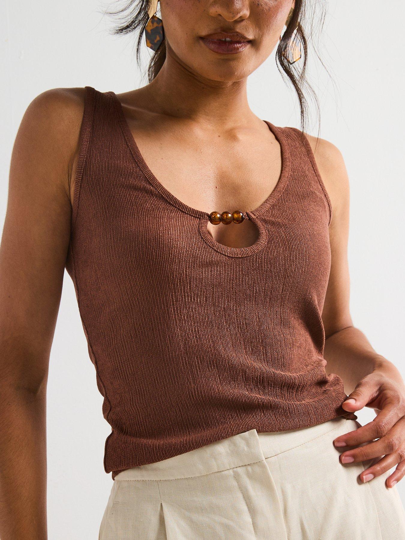 Image 5 of 5 of V by Very Cut Out Beaded Top - Brown