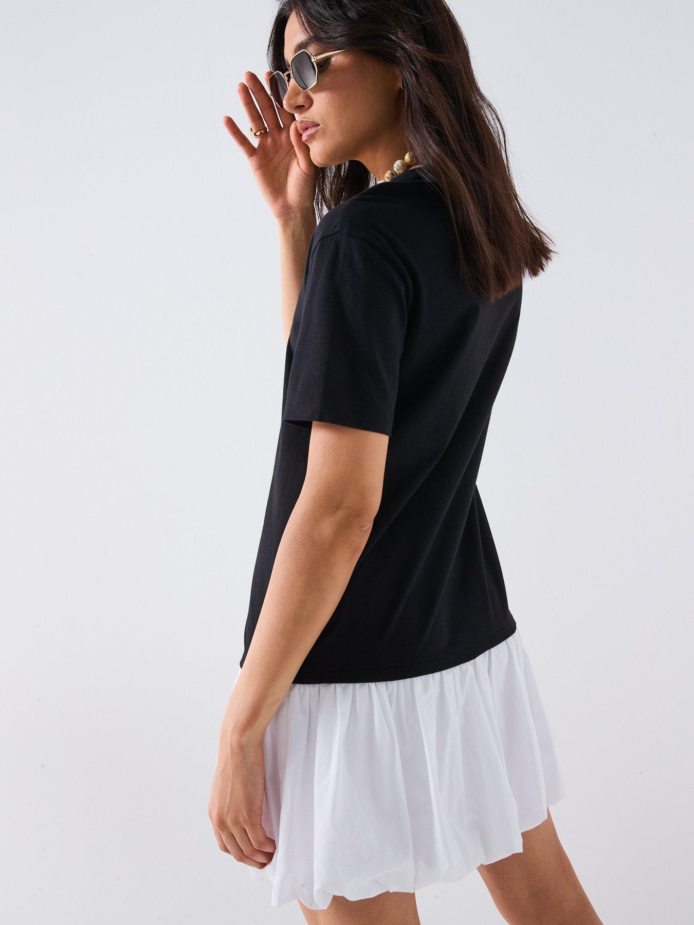 Image 2 of 6 of V by Very Puff Ball Crew Neck Mini Dress - Black