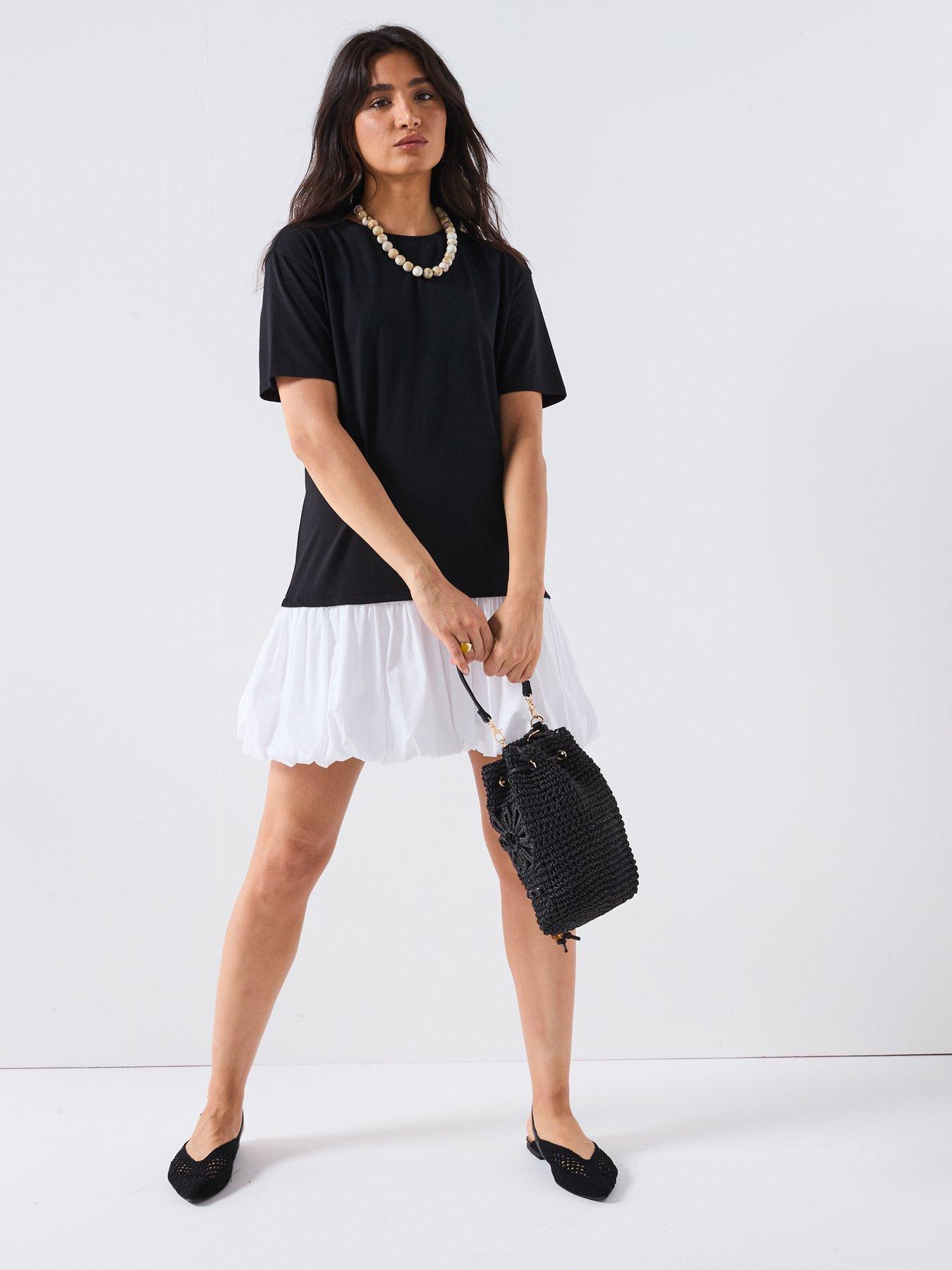 Image 3 of 6 of V by Very Puff Ball Crew Neck Mini Dress - Black