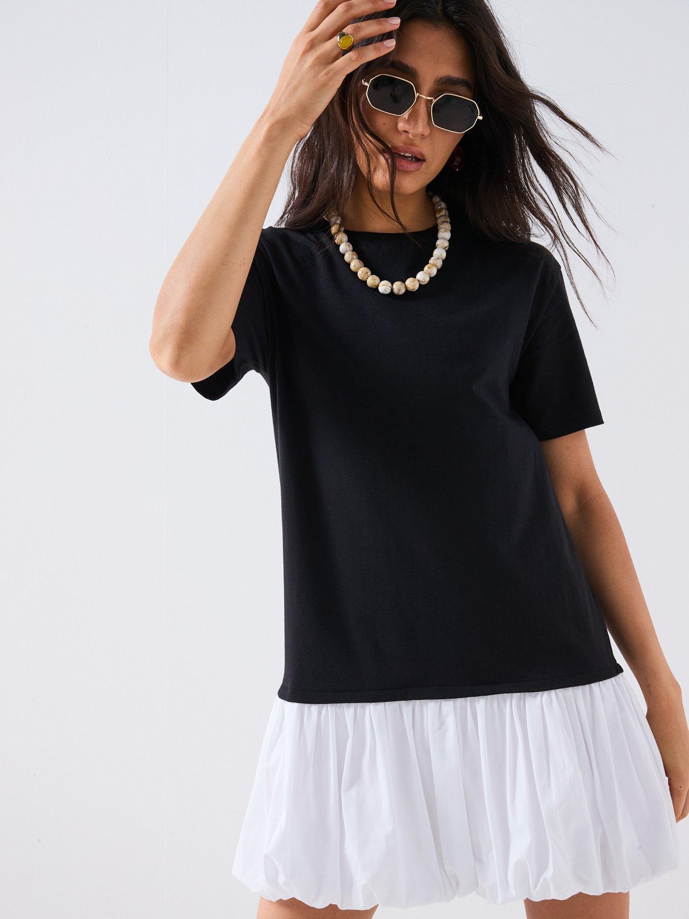 Image 4 of 6 of V by Very Puff Ball Crew Neck Mini Dress - Black